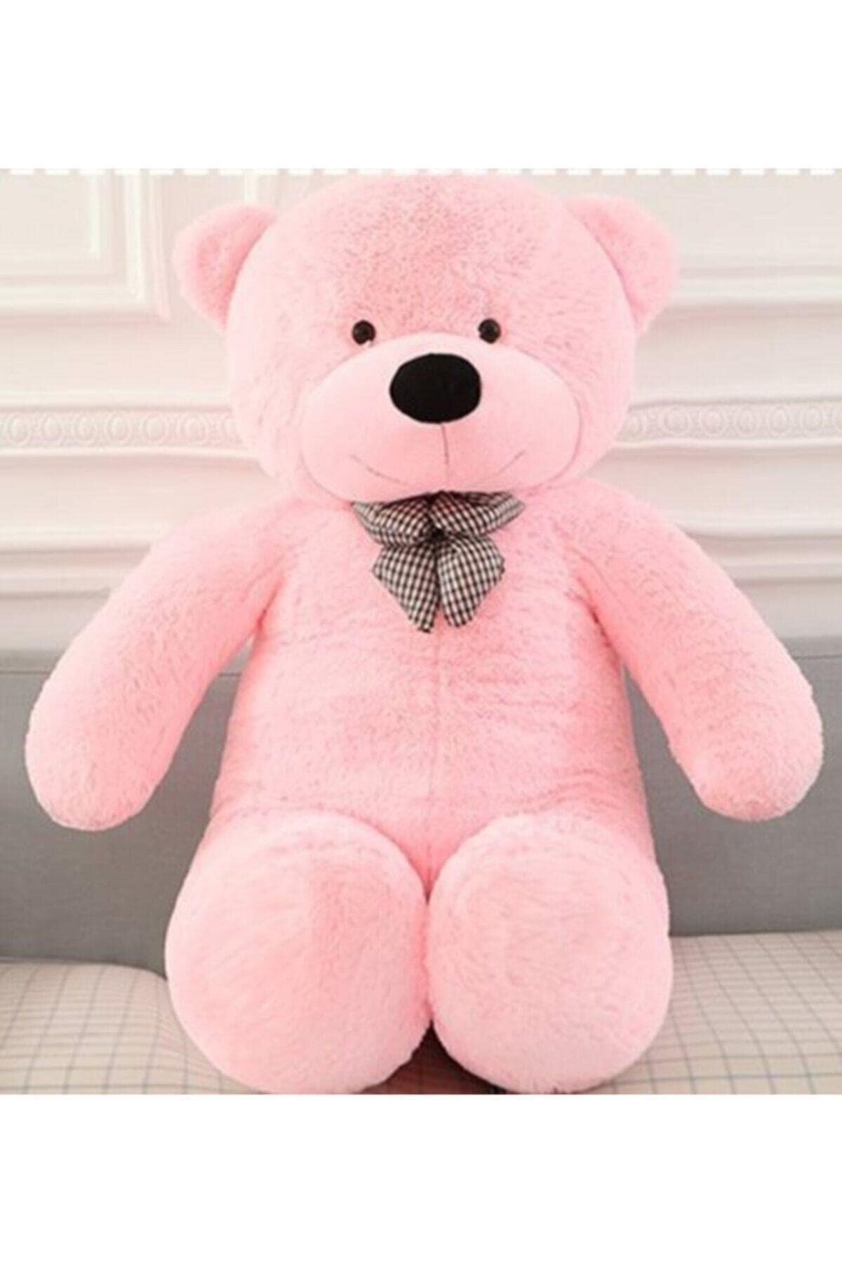 Papyonlu Sevimli Büyük Peluş Ayıcık, 130 cm -% 100 YERLİ PEMBE