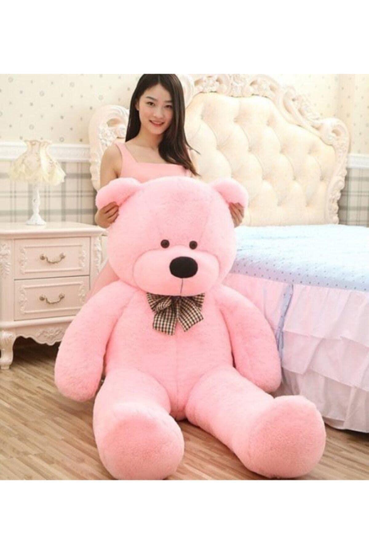 Papyonlu Sevimli Büyük Peluş Ayıcık, 130 cm -% 100 YERLİ PEMBE