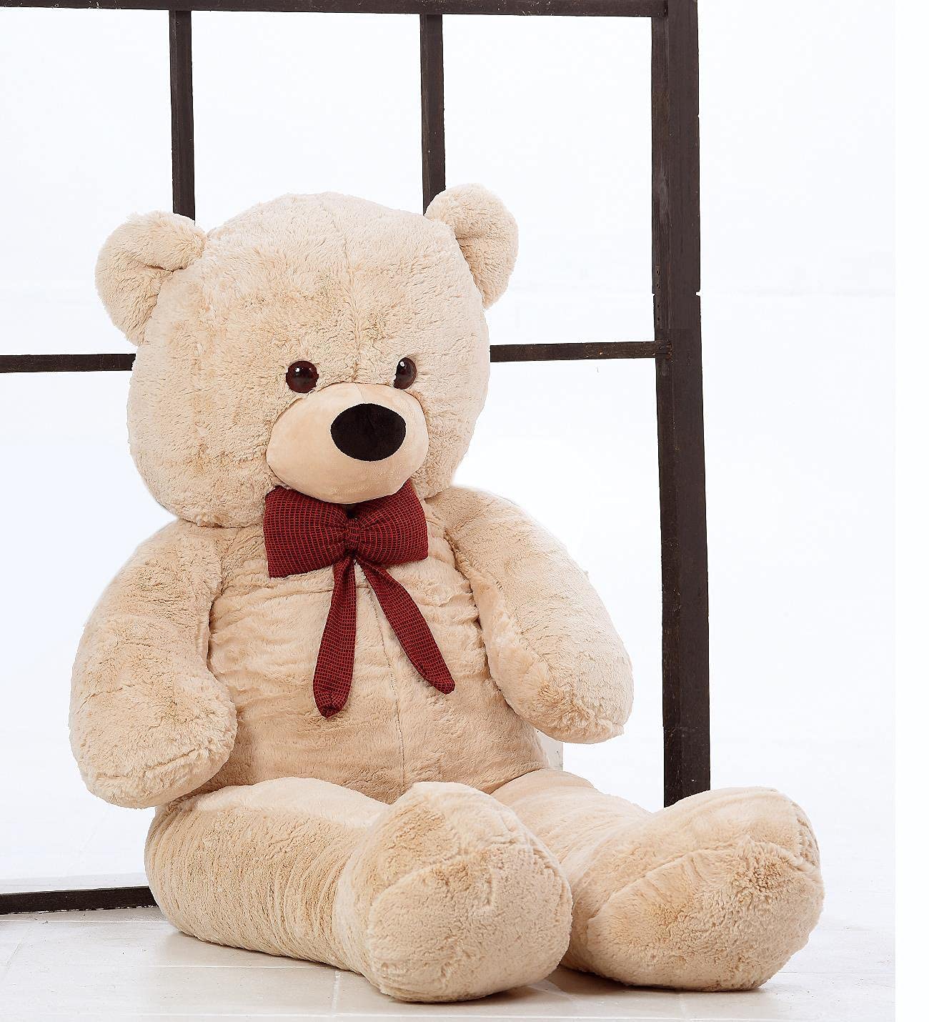 % 100 YERLİ - Sevgiliye Özel HEDİYE - 150 cm Papyonlu Peluş Ayı-DEV Boy Bej