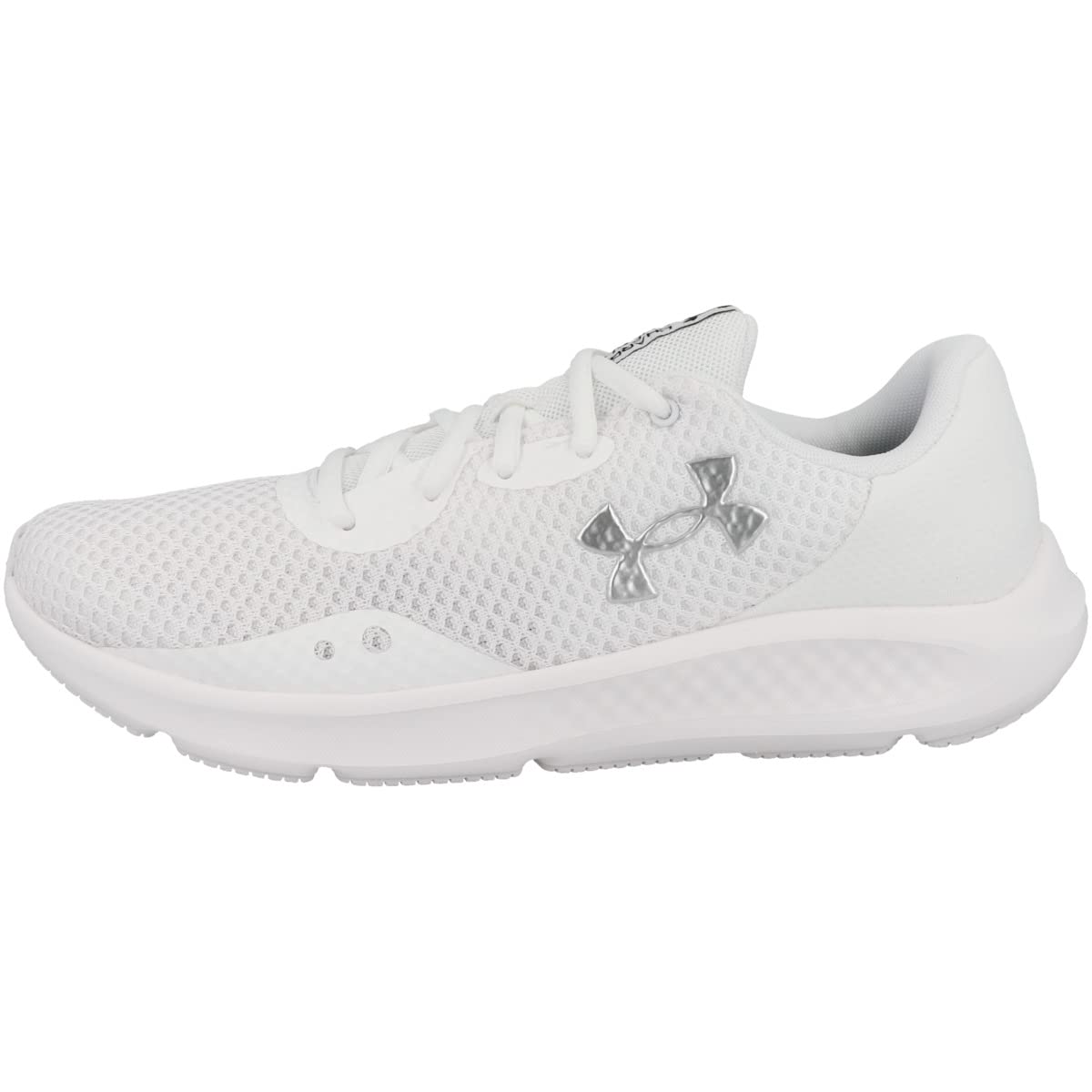Under Armour UA Charged Pursuit 3 Erkek Koşu Ayakkabısı, White / White / Metallic Silver, 44.5 EU