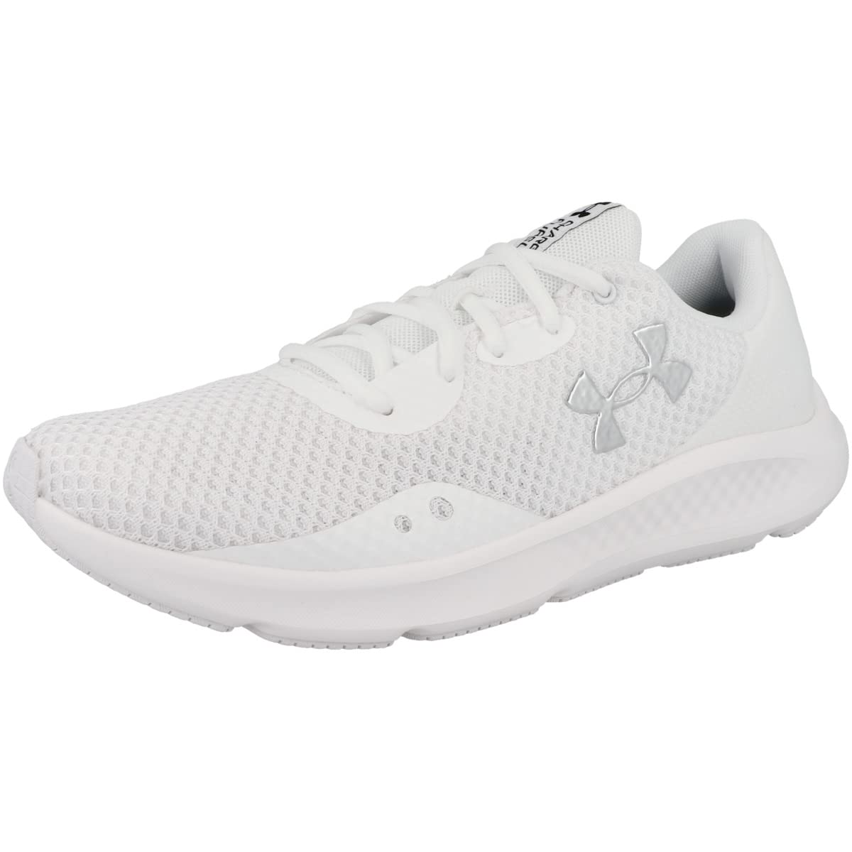Under Armour UA Charged Pursuit 3 Erkek Koşu Ayakkabısı, White / White / Metallic Silver, 44.5 EU