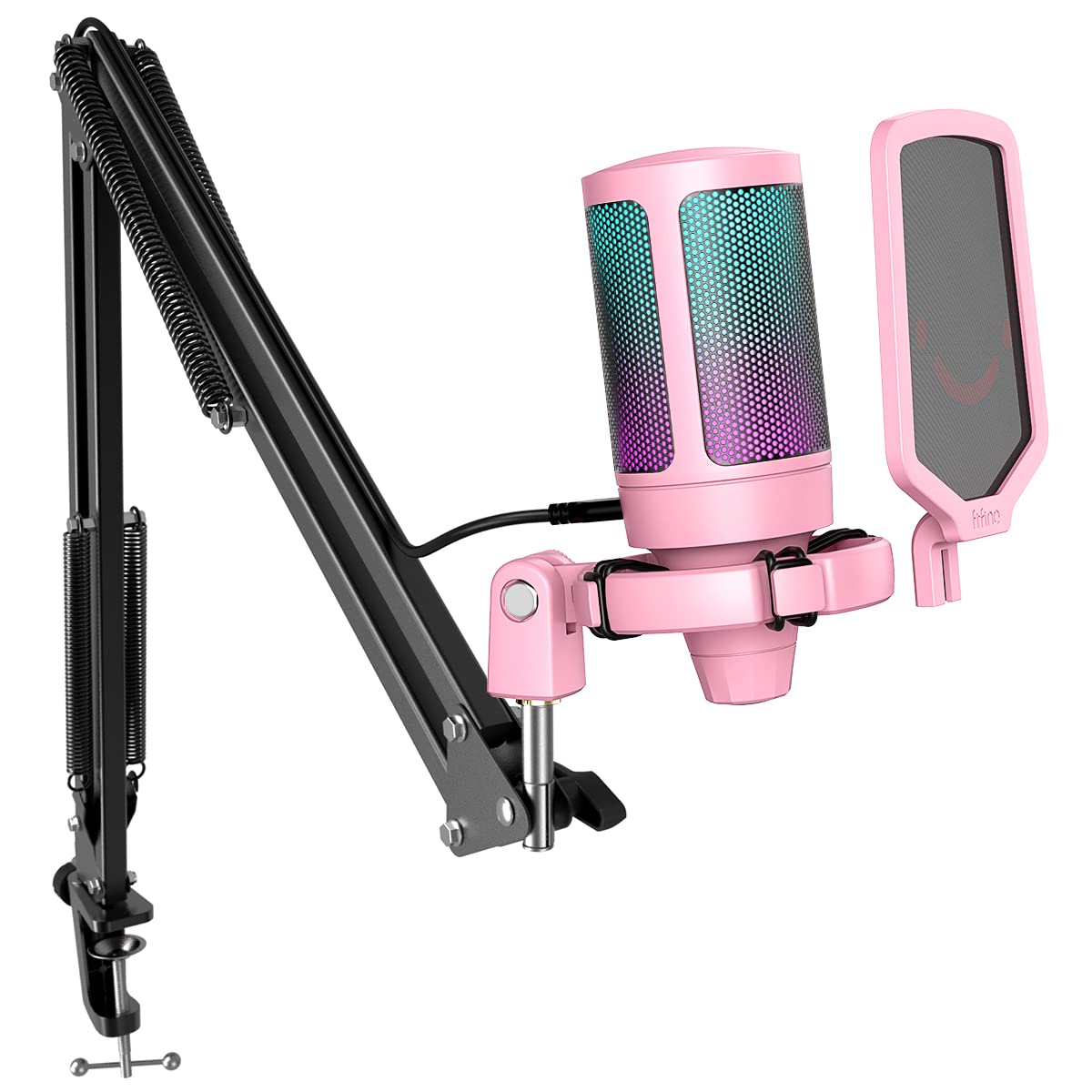 FIFINE Oyun USB Mikrofon Seti, PC Akış Kayıt Bilgisayarı RGB Mikrofon Seti, Podcasting, Şarkı Söyleme, YouTube, Kondenser Kardioid Mikrofon Hızlı Sessiz, Kazanç Düğmesi-A6T Pembe
