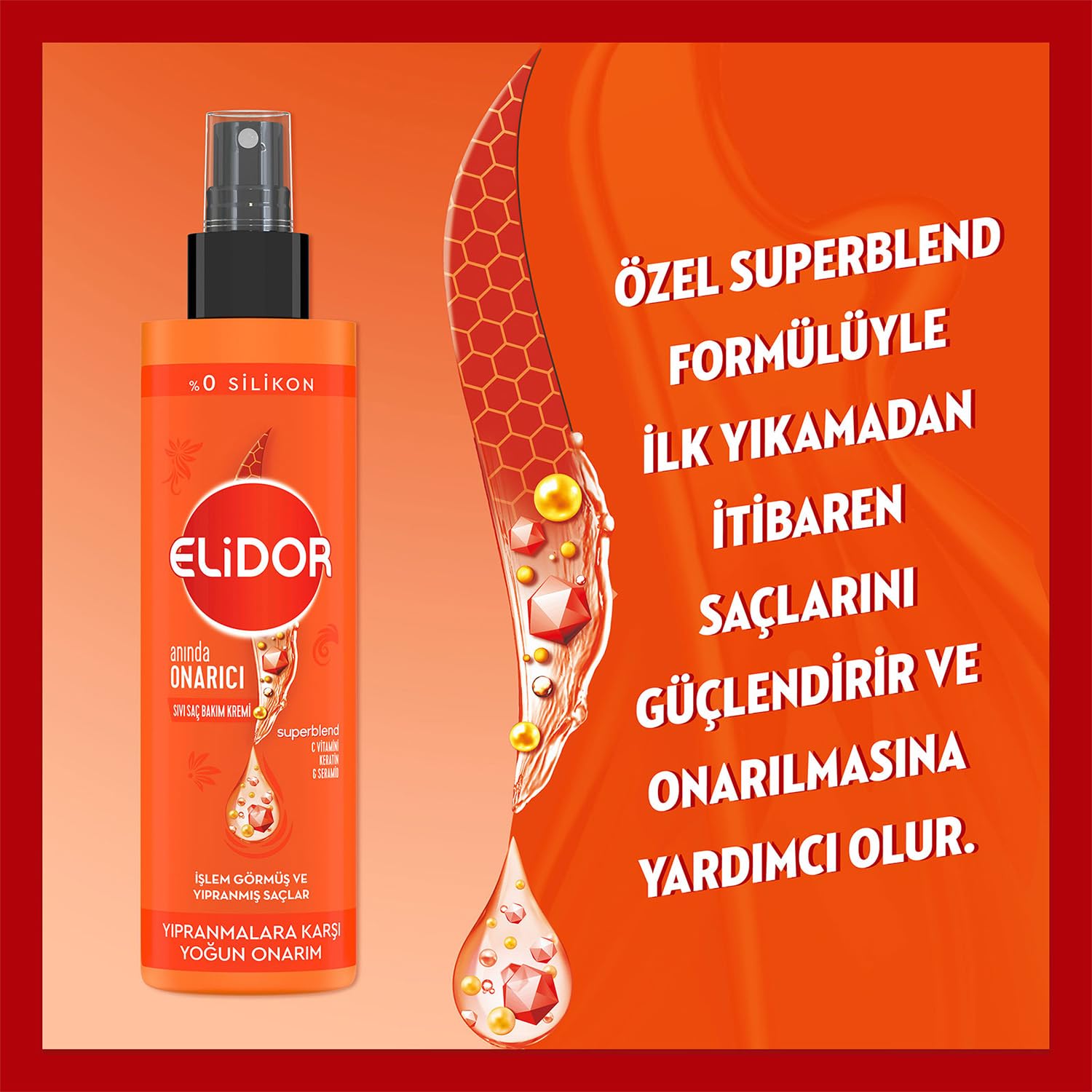Elidor Superblend Sıvı Saç Bakım Kremi Anında Onarıcı Kırılma Karşıtı Yoğun Besleyici Bakım (200 ml)