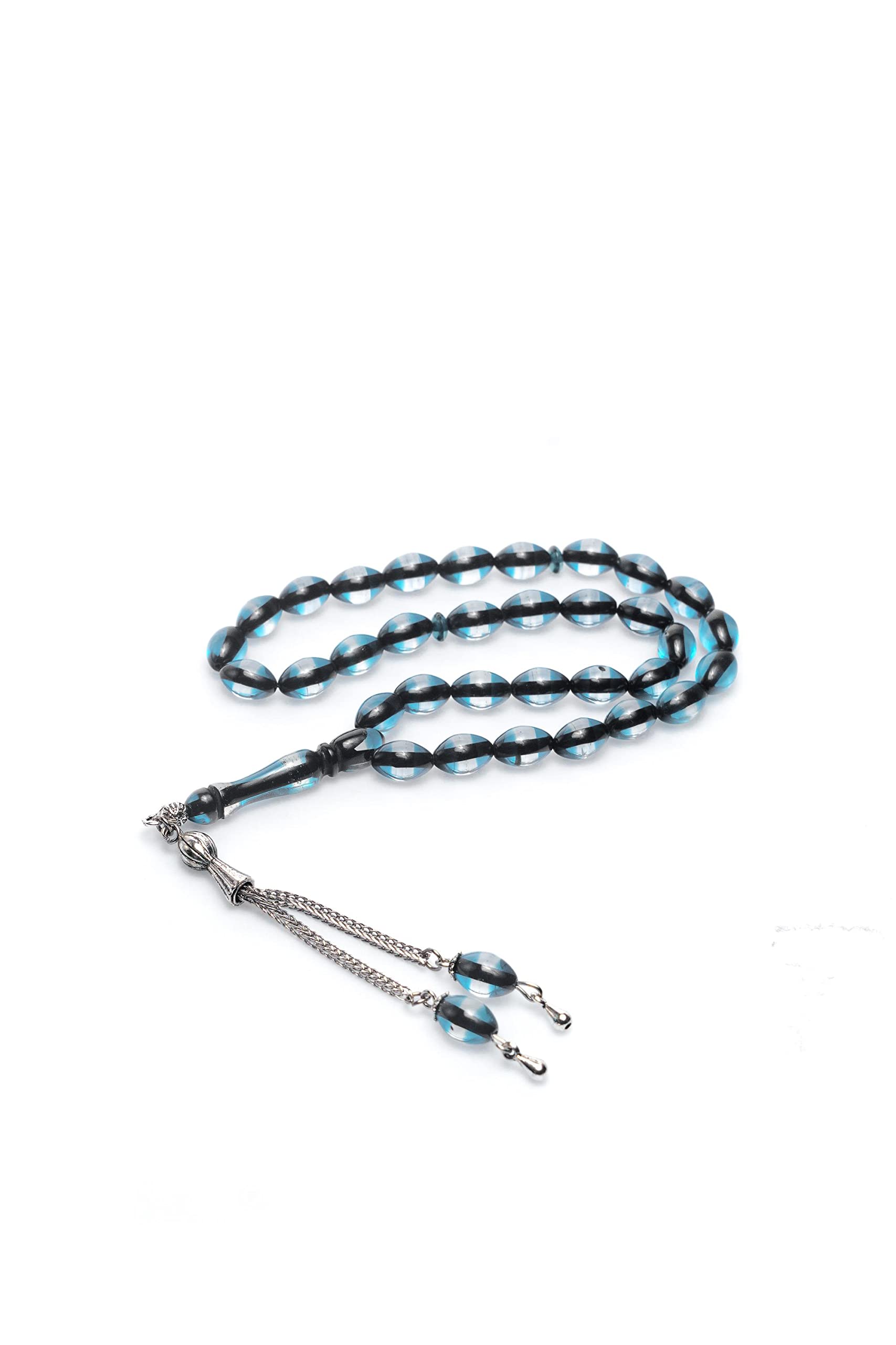 Beyisa Çift Renkli Parlament Mavisi Sürmeli Kehribar Tesbih Metal Püsküllü Misbah Misbaha Rosary Zikr