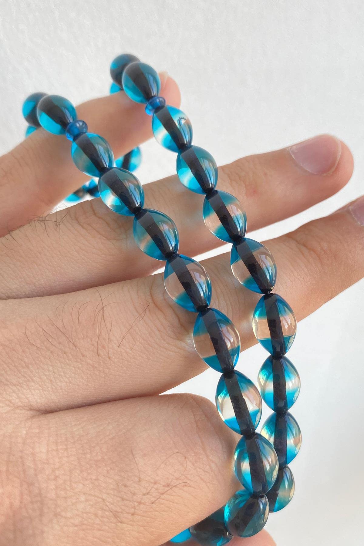 Beyisa Çift Renkli Parlament Mavisi Sürmeli Kehribar Tesbih Metal Püsküllü Misbah Misbaha Rosary Zikr