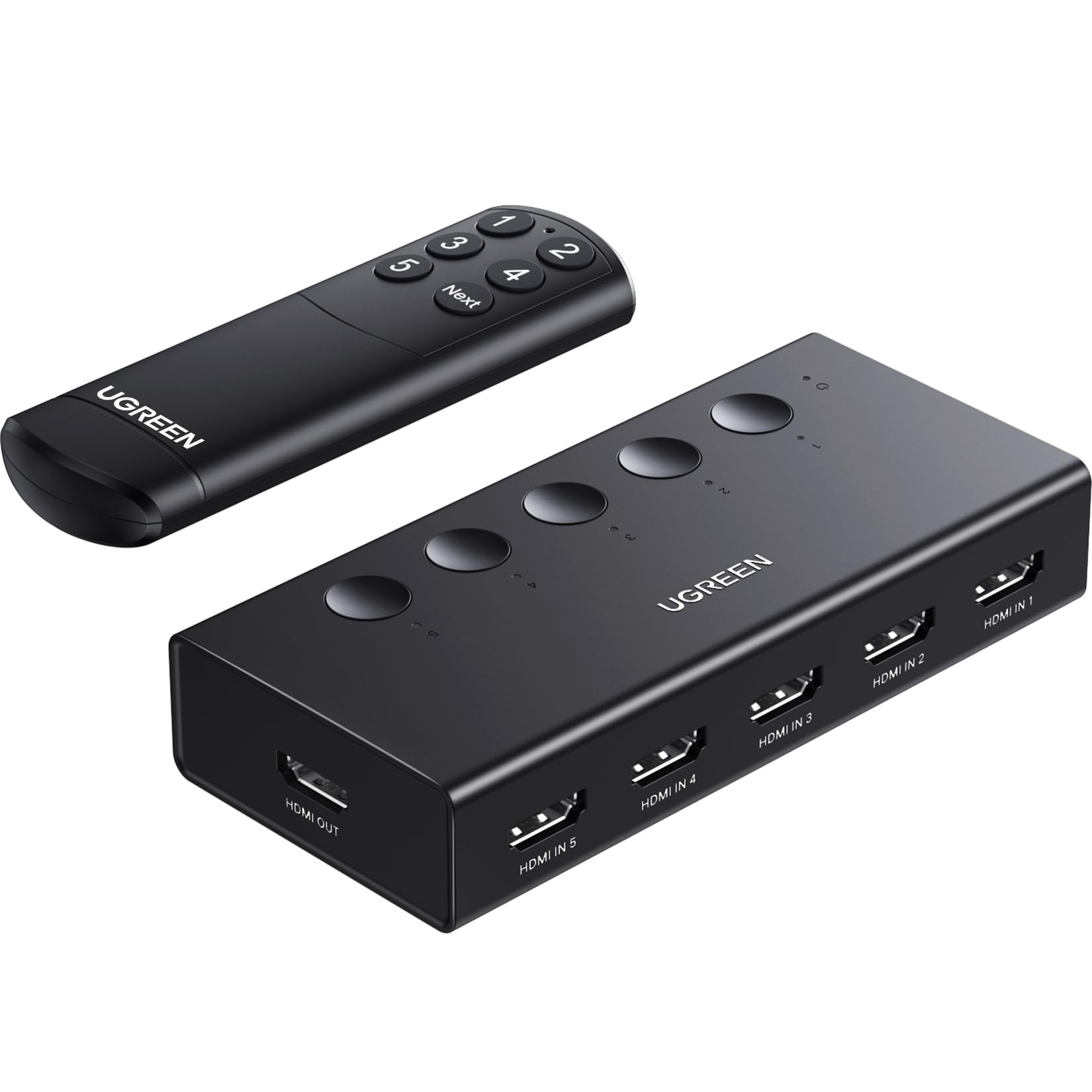 UGREEN HDMI Anahtarı 5'i 1 Arada Çıkış 4K@60Hz, Uzaktan Kumandalı HDMI Bölücü 5 Bağlantı Noktalı Switcher Seçici Kutu Desteği 3D CEC HDR HDCP2.2 PS5/4/3 Xbox Nintendo Switch ile Uyumlu Roku TV Fire