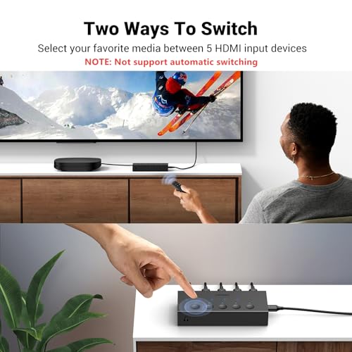 UGREEN HDMI Anahtarı 5'i 1 Arada Çıkış 4K@60Hz, Uzaktan Kumandalı HDMI Bölücü 5 Bağlantı Noktalı Switcher Seçici Kutu Desteği 3D CEC HDR HDCP2.2 PS5/4/3 Xbox Nintendo Switch ile Uyumlu Roku TV Fire