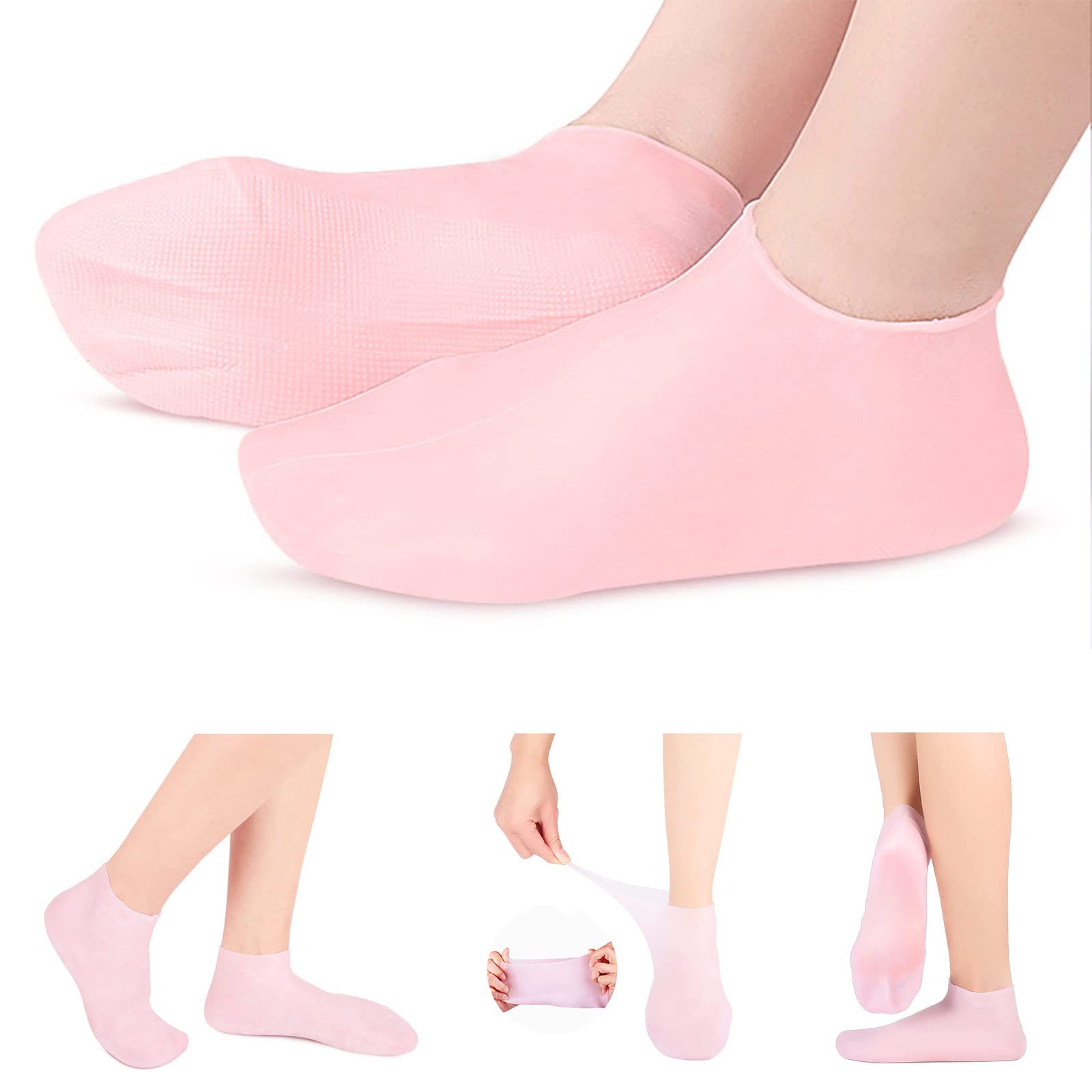 KVMDAZ Kadınlar için Silikon Çoraplar, Nemlendirici Ayak Çorapları, Yumuşak Jel Çoraplar, Aloe Çorapları, Kuru Ayakları Onarmak için Kadın Spa Pedikür Çorapları, Çatlak Topuk ve Yumuşatma Kaba Cilt, Nasır