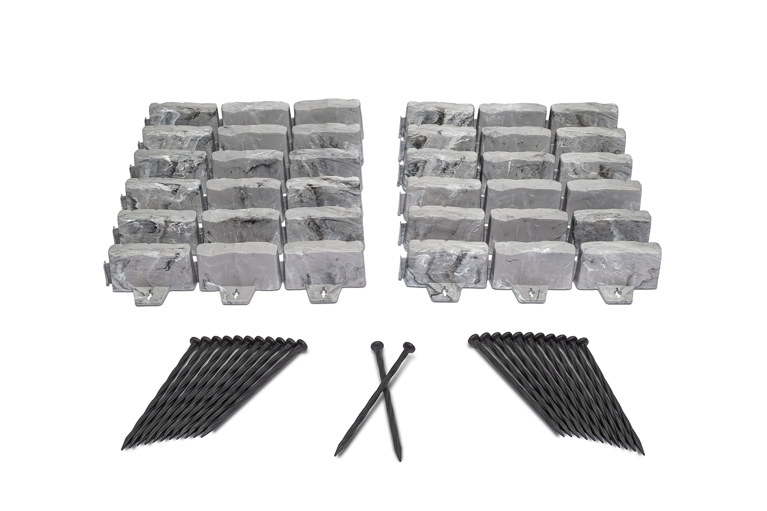 EasyFlex Çapa Çivili Kazılmadan Manzara Kenarı, 6,9 cm Uzunluğunda Dekoratif Taş Görünümlü Bahçe Bordürü, 15 Ayak Kiti, Arduvaz Grisi