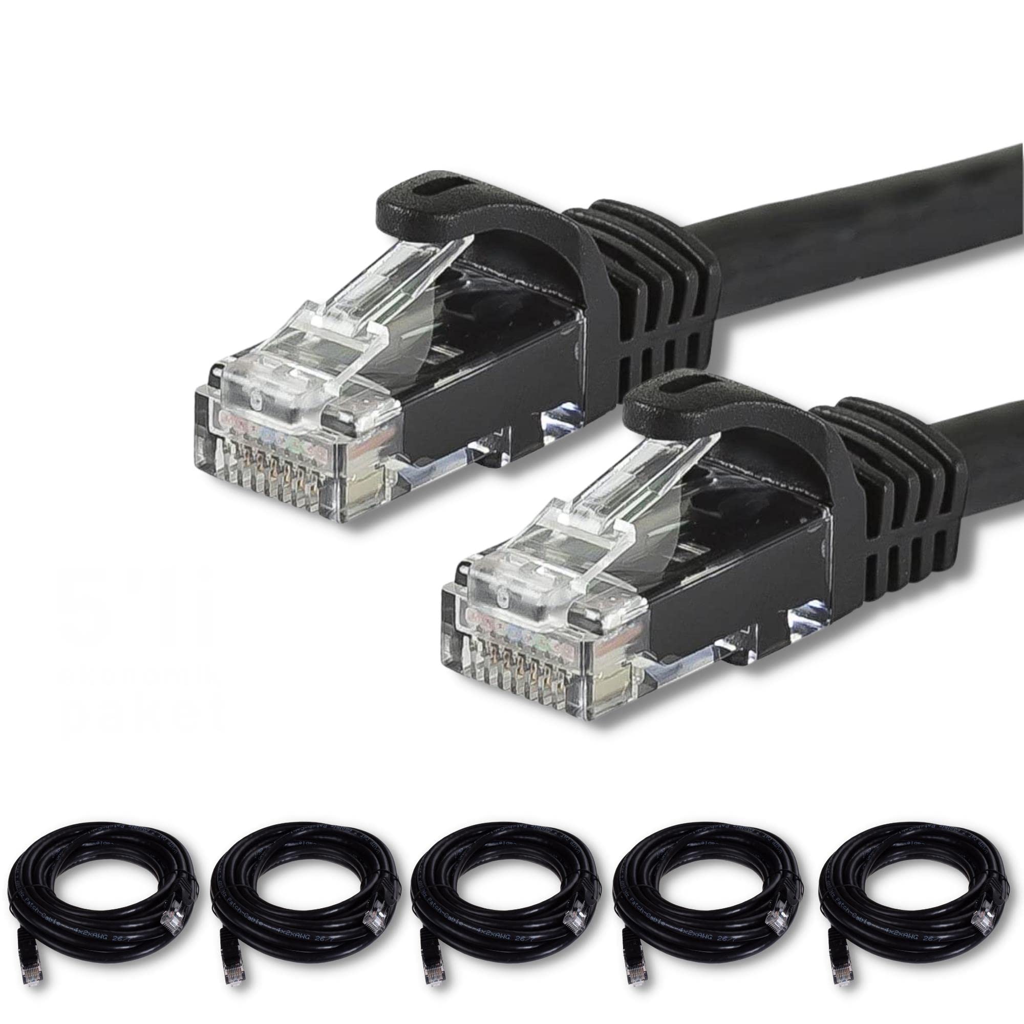 IRENIS 5 adet CAT7 Kablo Ethernet Network İnternet LAN Kablosu 1 Metre Siyah