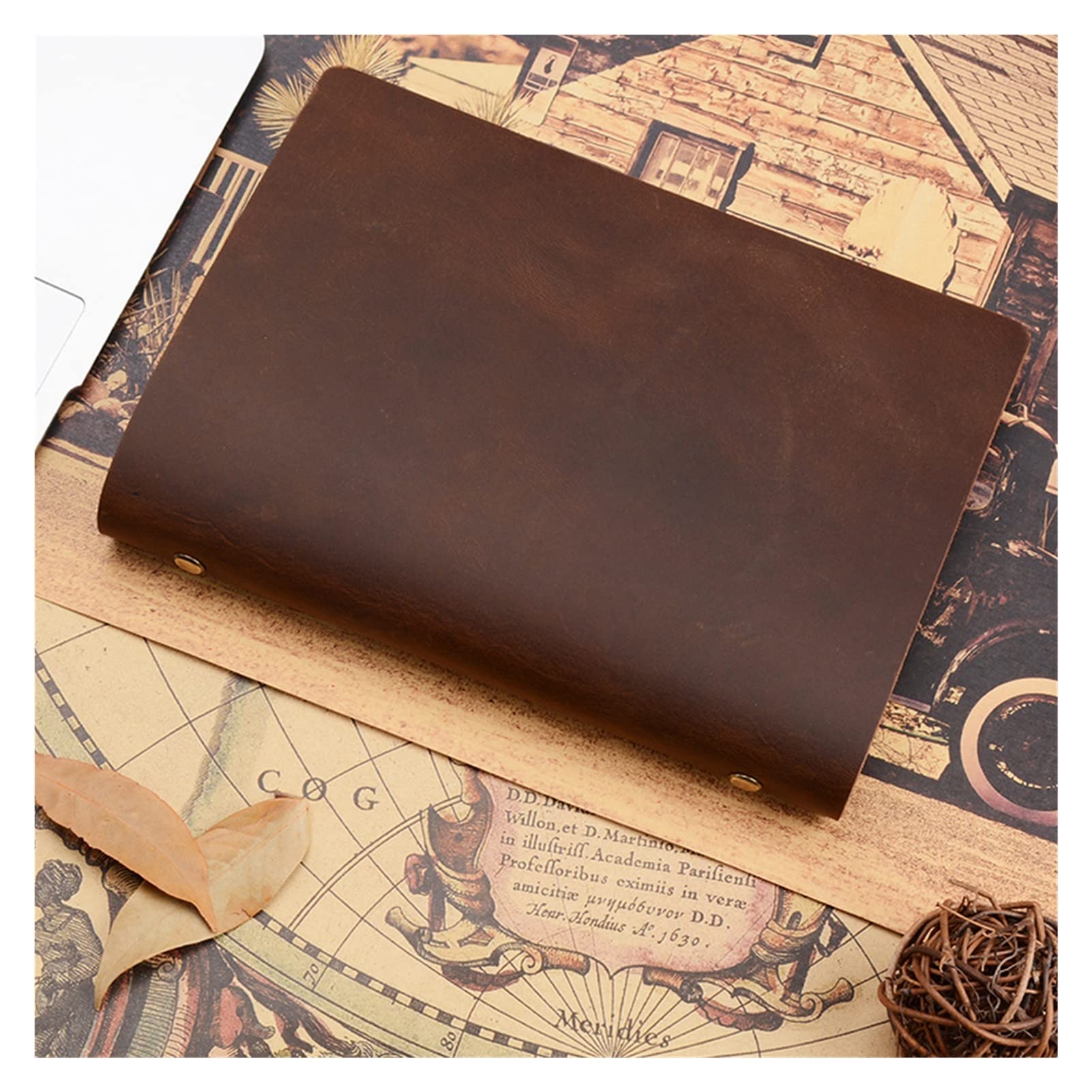 JJZXD Klasik Deri Halkalı Klasör Notebook A5 Hakiki Deri Kapaklı Günlük Defter Çizim Defteri Planlayıcı Kırtasiye (Renk: D)