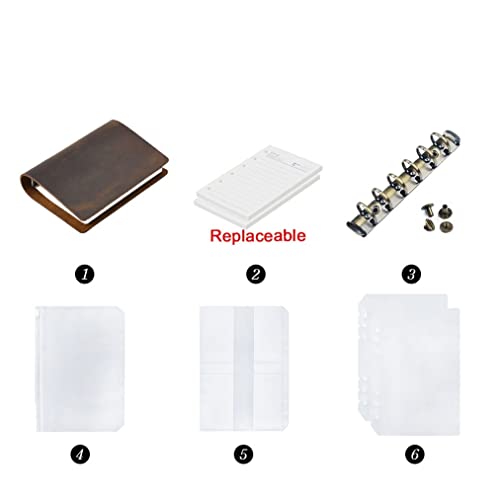 JJZXD Klasik Deri Halkalı Klasör Notebook A5 Hakiki Deri Kapaklı Günlük Defter Çizim Defteri Planlayıcı Kırtasiye (Renk: D)
