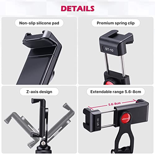 ULANZI Metal Telefon Tripod Montaj ST-10, Evrensel 360° Akıllı Telefon Adaptörü, 2 Soğuk Ayakkabı Montajlı, Ayarlanabilir Cep Telefonu Kelepçesi Standı Tutucu, iPhone, Samsung Galaxy ve Tüm