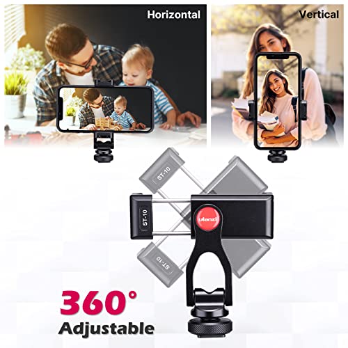 ULANZI Metal Telefon Tripod Montaj ST-10, Evrensel 360° Akıllı Telefon Adaptörü, 2 Soğuk Ayakkabı Montajlı, Ayarlanabilir Cep Telefonu Kelepçesi Standı Tutucu, iPhone, Samsung Galaxy ve Tüm