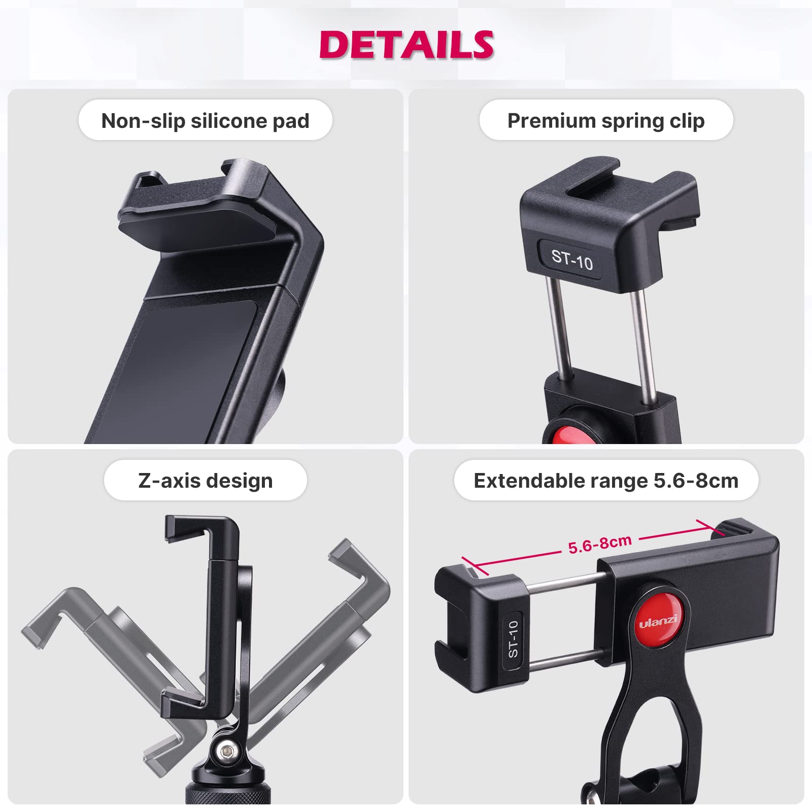 ULANZI Metal Telefon Tripod Montaj ST-10, Evrensel 360° Akıllı Telefon Adaptörü, 2 Soğuk Ayakkabı Montajlı, Ayarlanabilir Cep Telefonu Kelepçesi Standı Tutucu, iPhone, Samsung Galaxy ve Tüm