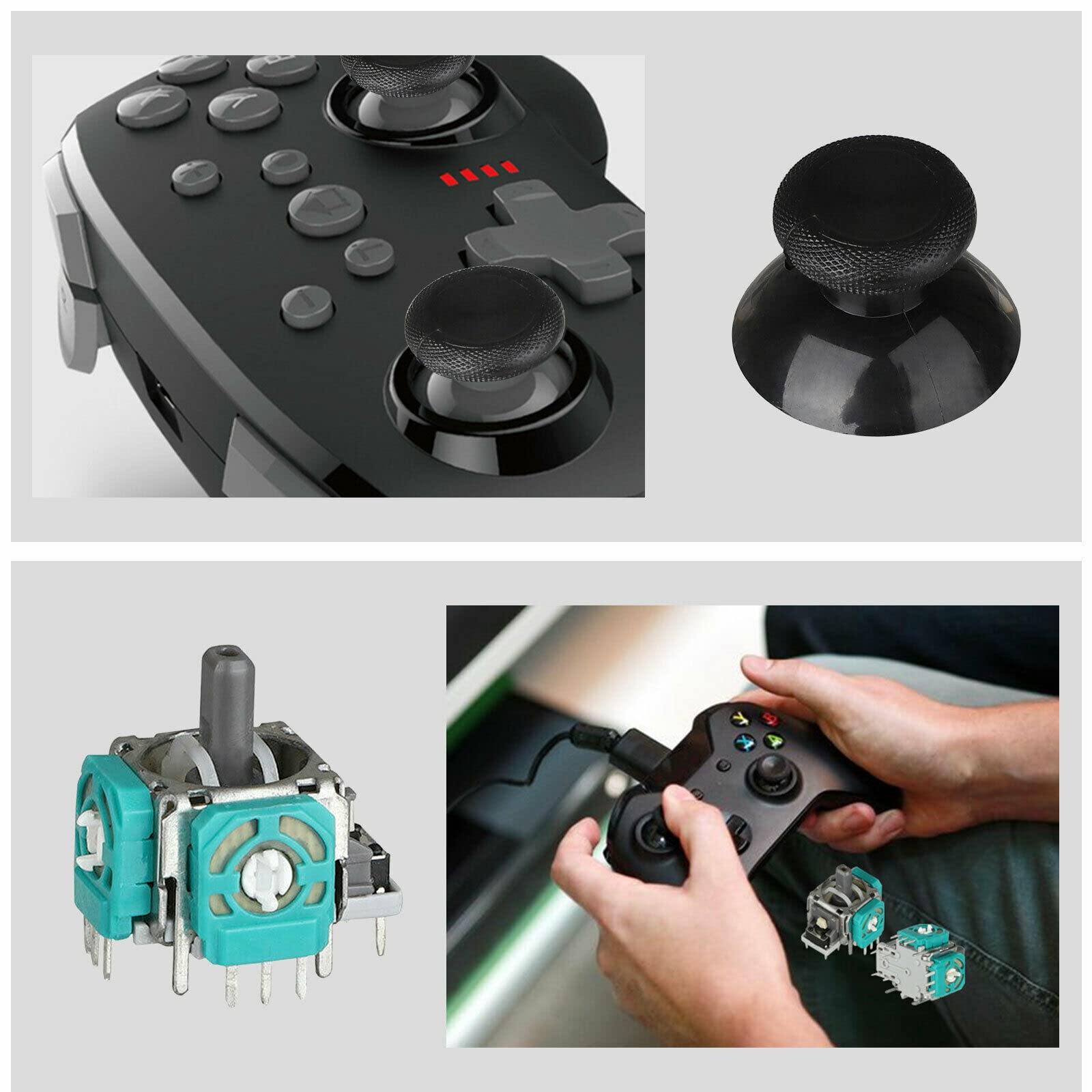 Veanic Xbox One S/X Kumandası için Yedek Başparmak Çubuğu, 4 adet 3D Joystick Parçaları Tam Onarım Araçları Kiti ile Analog Kapaklar, T6 T8 T10 Xbox One S/X Kumandası ile Uyumlu Tornavida
