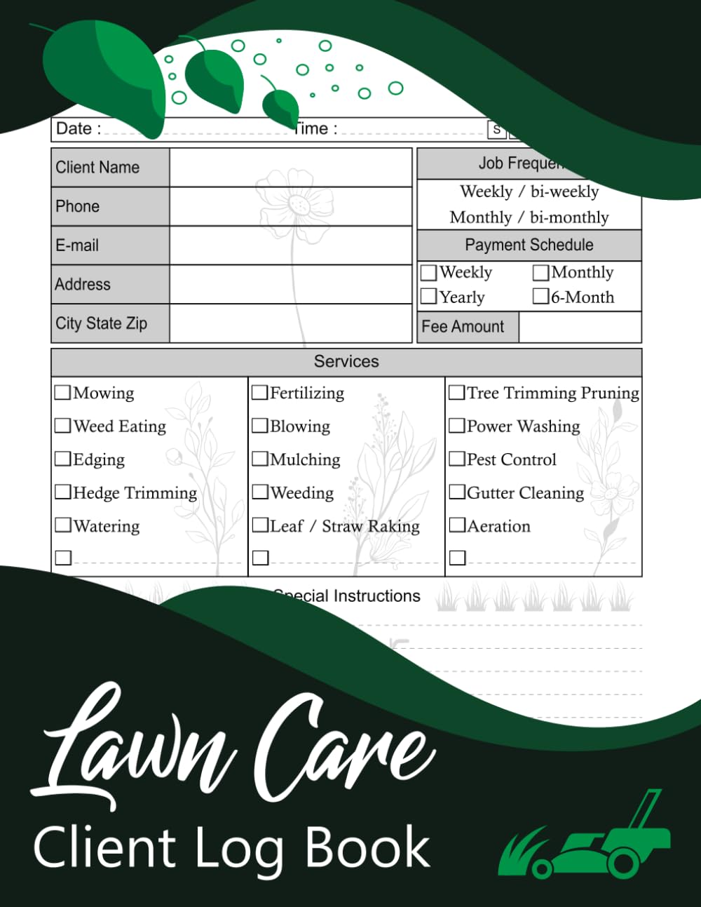 Professional Lawn care client Log book | lawn mowing and landscape appointment Logbook | track and K