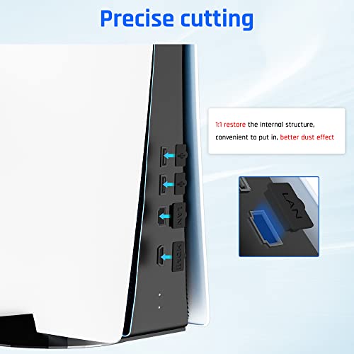 RHOTALL PS5 Konsolu için Toz Tapası Seti, USB HDMI AC LAN Bağlantı Noktası Toz Koruyucu, PS5 için 7 Toz Tapası, 2 Fırça, 1 Bez ve 1 Aksesuar Saklama Çantası - Siyah