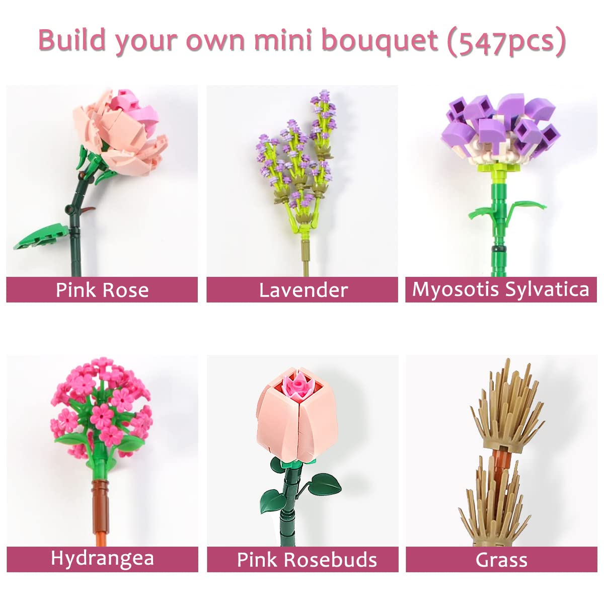fun4kid Mini Bricks çiçek buketi yapı seti, yapay çiçek yapı taşları, ev dekorasyonu, 547 parça yaratıcı botanik koleksiyonu, 8-12 yaş arası kızlar için