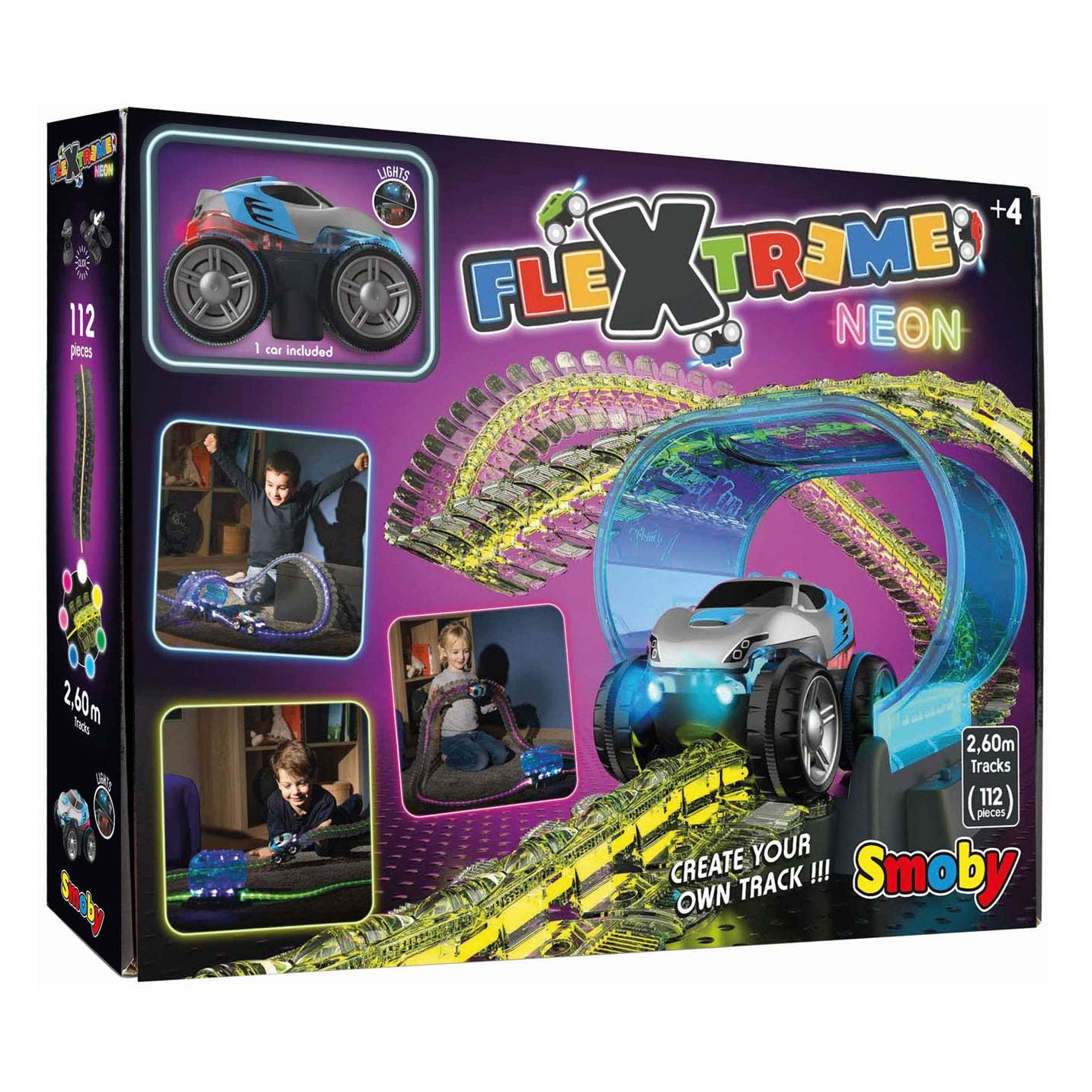 Smoby, 180917, FleXtreme Neon Oyun Seti, Yarı Saydam, Işıklı, 2.60m Uzunlukta Pist, Elektronik Tünel, Pilli, FleXtreme Neon Racetrack Set