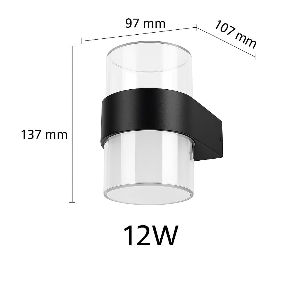 Bora LED Duvar Aplik 12W IP54 – Günışığı 3200K, 1170 Lümen, Su Geçirmez İç ve Dış Mekan Aydınlatma, Bahçe Balkon Teras Ev Koridor için