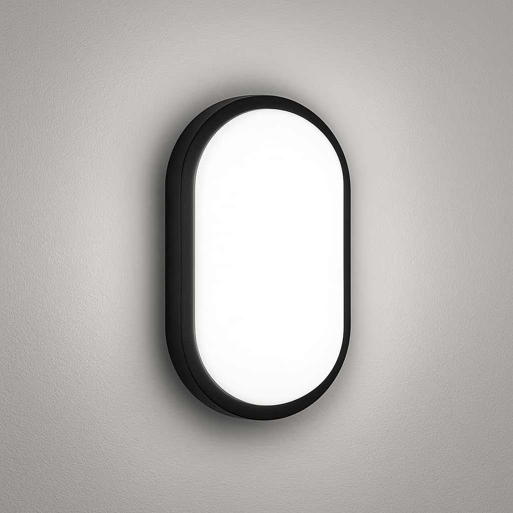 Aydos 20W IP65 Oval Siyah LED Tavan ve Duvar Lambası | 6500K Beyaz Işık | Su Geçirmez Banyo Bahçe Aydınlatma Armatürü | 2000 Lümen | 270x147x78mm (220V)