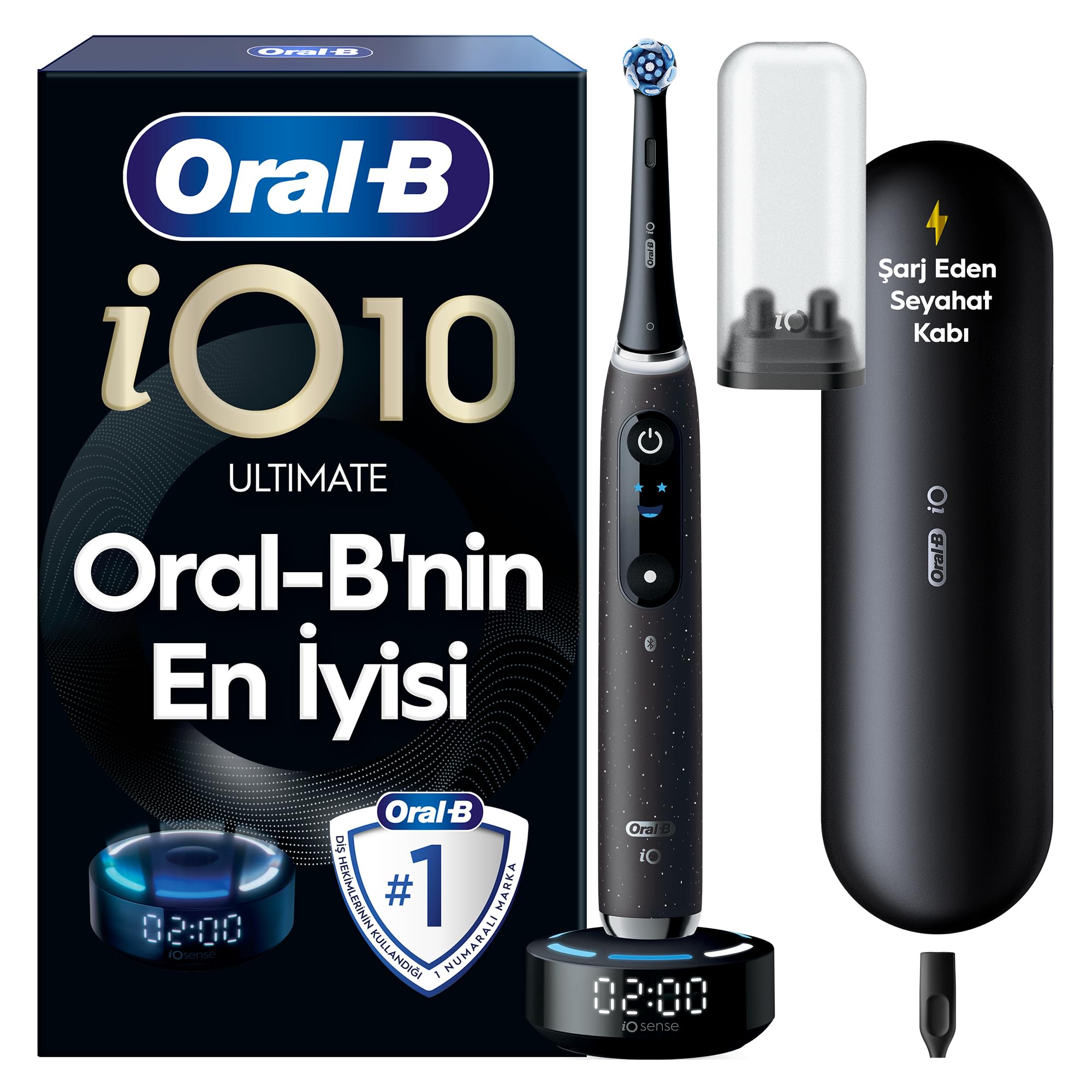 Oral-B iO10 Kozmik Siyah Şarjlı/Elektrikli Diş Fırçası, 1 Fırça Başlığı, Hızlı Manyetik Şarj Cihazı, Uzun Ömürlü Pil, Şarj Eden Seyahat Kabı