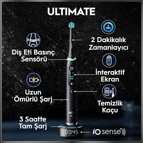 Oral-B iO10 Kozmik Siyah Şarjlı/Elektrikli Diş Fırçası, 1 Fırça Başlığı, Hızlı Manyetik Şarj Cihazı, Uzun Ömürlü Pil, Şarj Eden Seyahat Kabı