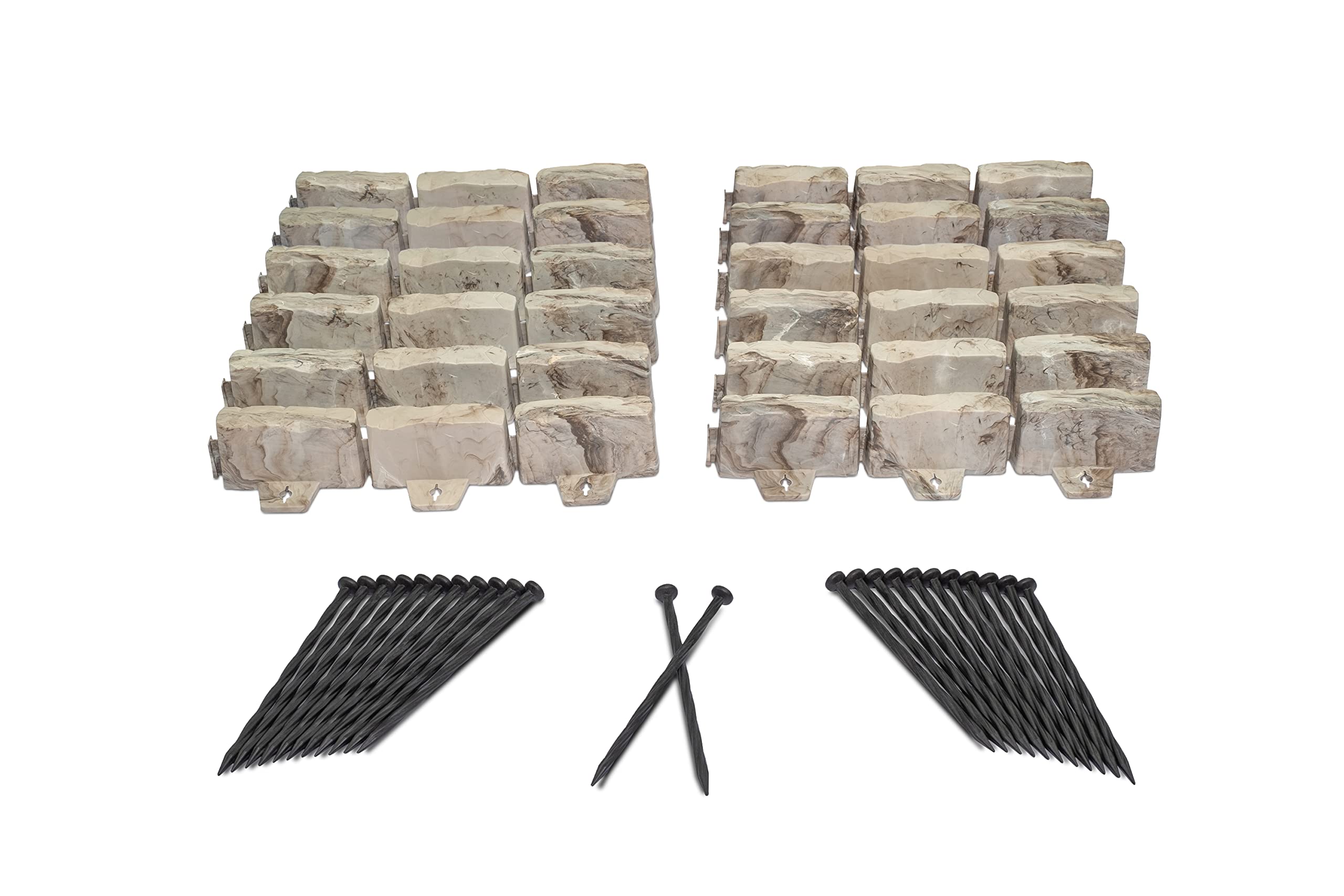 EasyFlex Ankraj Çivileri ile Kazılmayan Peyzaj Kenarları, 6,9 cm Uzunluğunda Dekoratif Taş Görünümlü Bahçe Bordürü, 15 Metre Kiti, Kahverengi