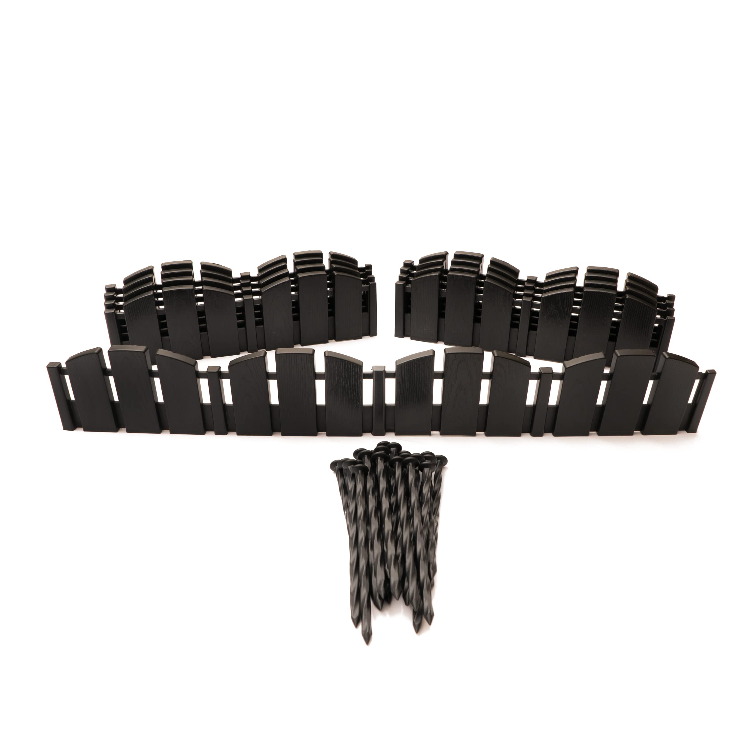 EasyFlex Ankraj Çivileri ile Kazılmayan Peyzaj Kenarı, 11,4 cm Uzunluğunda Dekoratif Adirondack Ahşap Görünümlü Çit Bahçe Bordürü, 15 Ayak Kiti, Siyah