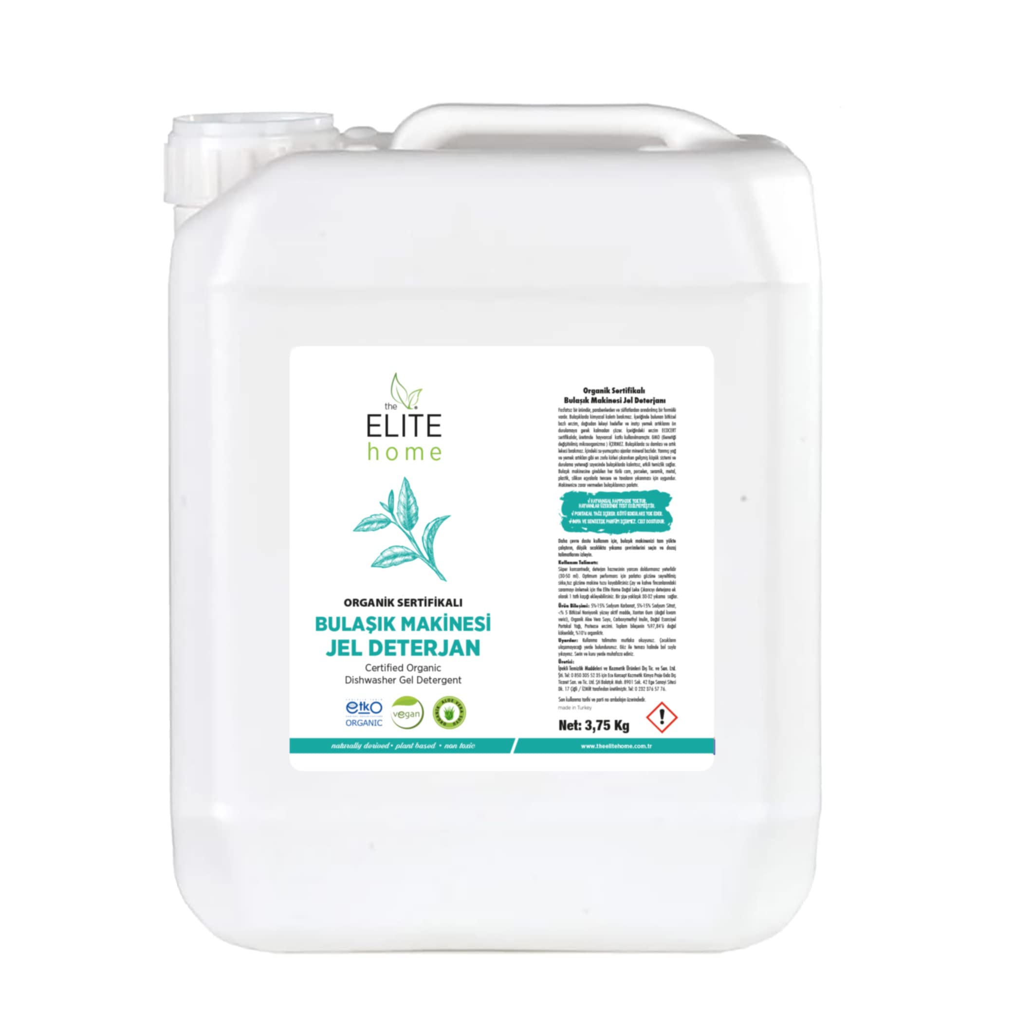 The Elite Home Organik Sertifikalı Jel Bulaşık Makinesi Deterjanı (Kokusuz, 3.75 KG)