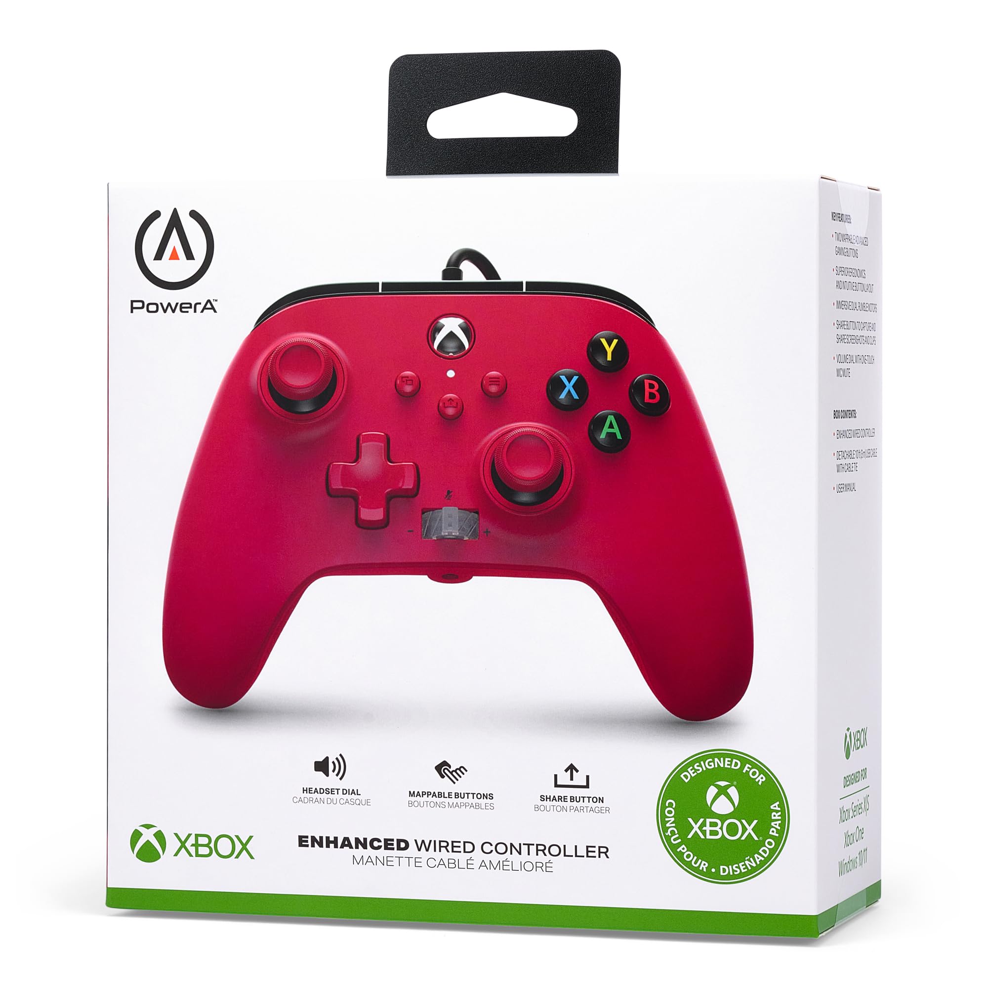 PowerA Xbox Series X|S için Geliştirilmiş Kablolu Kumanda – Artisan Kırmızı