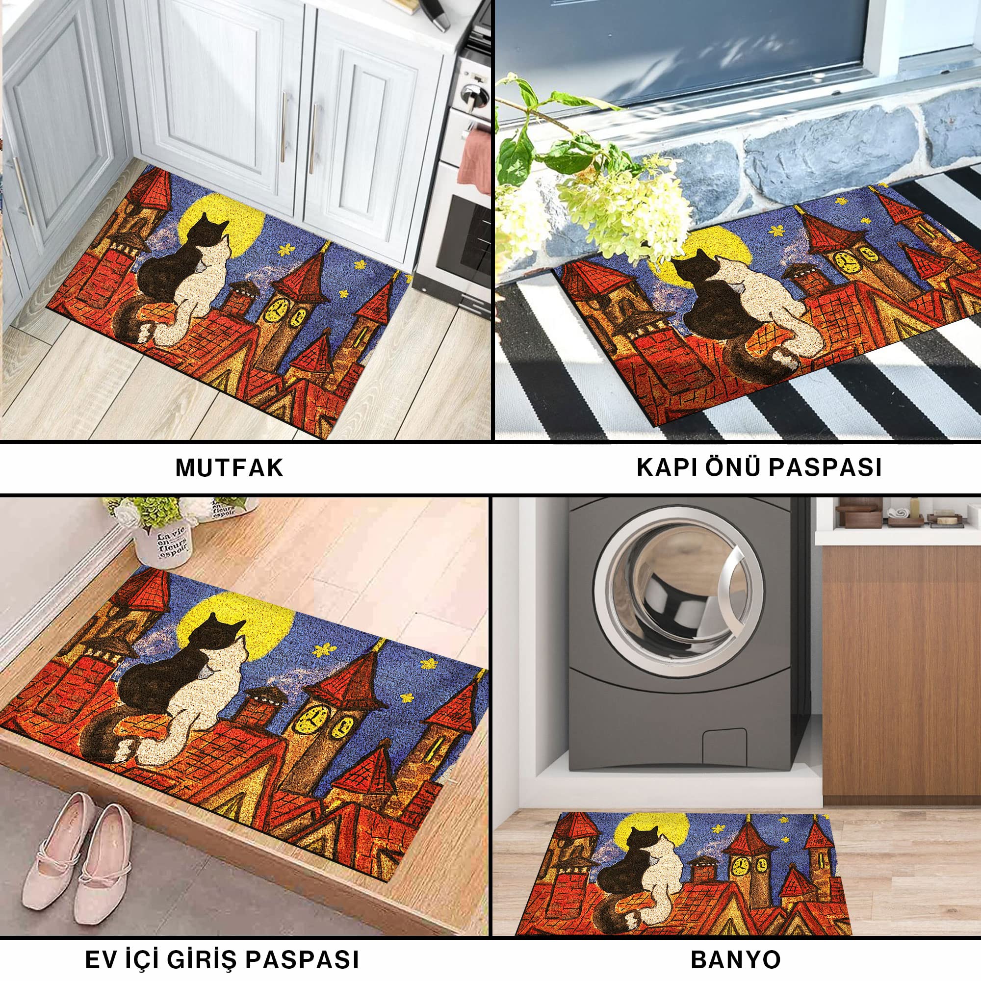Monnhein Kedi Köpek Komik Tasarımlı Dekoratif Kapı önü Paspas, Dış Mekan/Ev İçi/Banyo/Mutfak/Yatak O