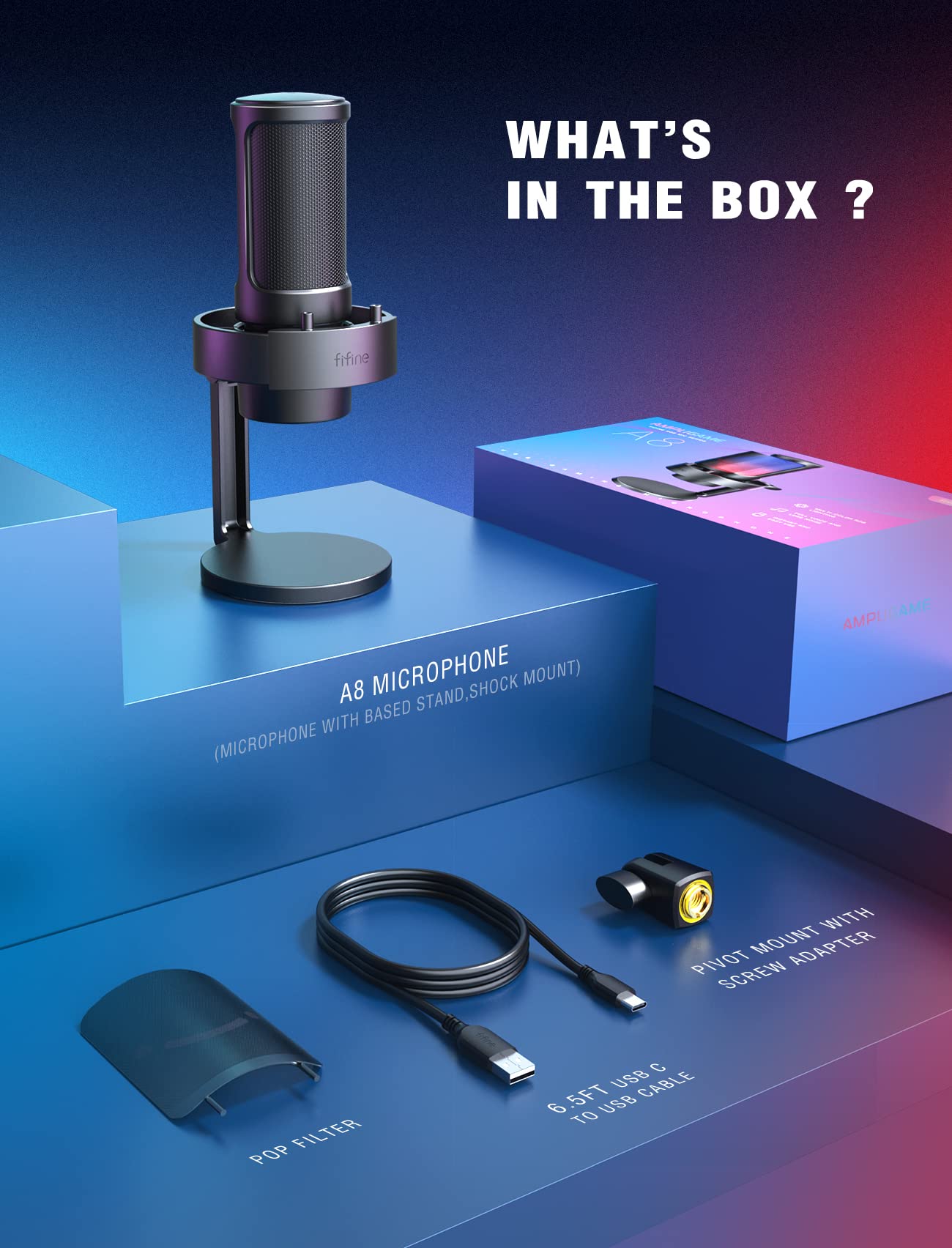 FIFINE USB mikrofon, oyun mikrofonu, yayın podcast stüdyosu için, mikrofon USBC, PS4 PS5 MAC için, RGB kontrollü, sessize alma şalteri, kulaklık bağlantısı, pop filtre
