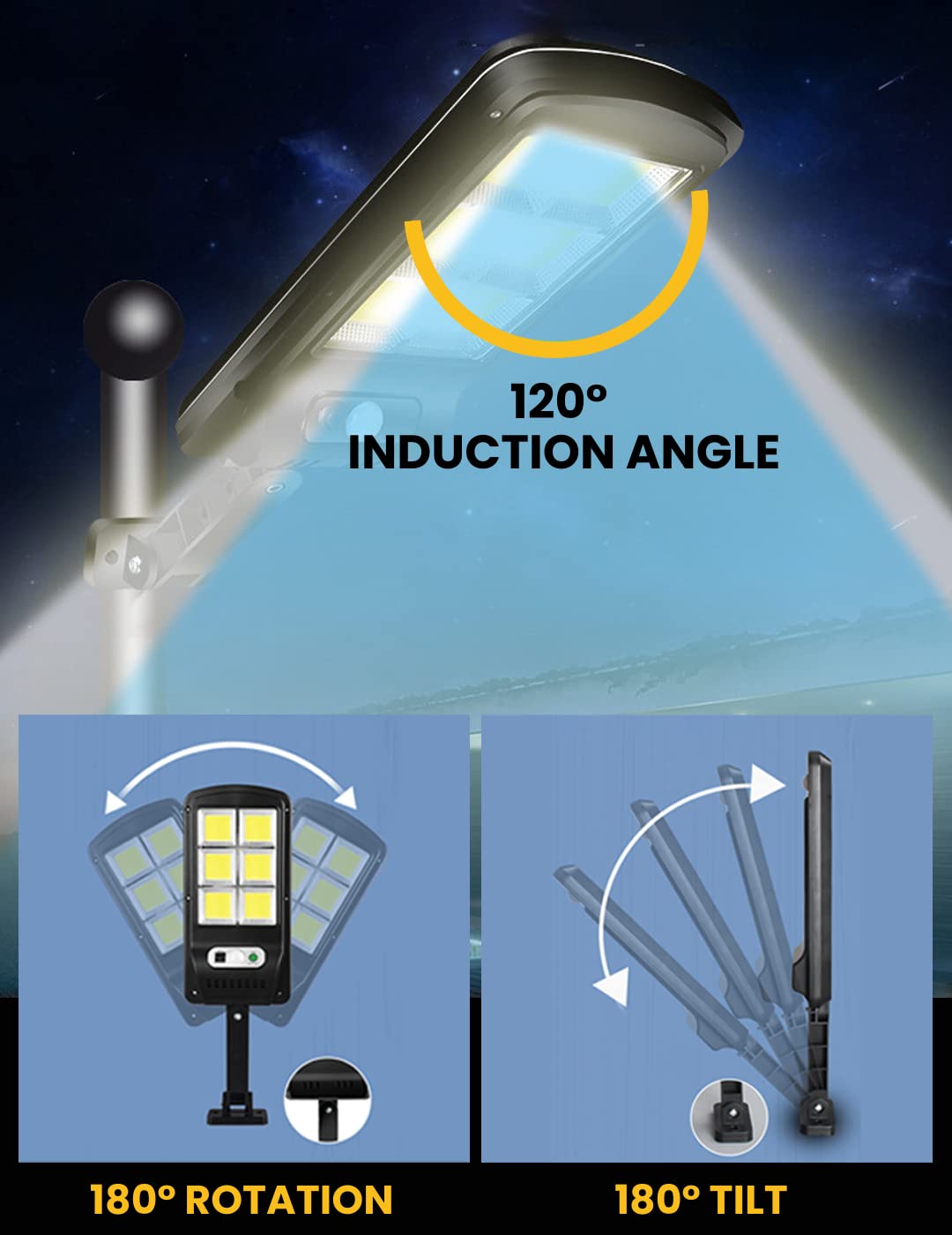 MAGIC SELECT Hareket Sensörlü Solar Sokak Lambası 120 LED. LED Dış Mekan Lambası, IP65 Bahçe, Teras, Giriş, Garaj için Suya Dayanıklı Güneş Işığı.