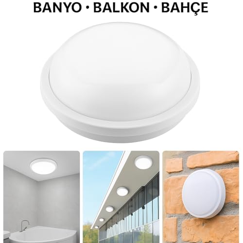 Artos 15W LED Beyaz Tavan Duvar Lambası IP65 Su Geçirmez | Beyaz Işık 6500K | 1500 Lümen | 220V | Banyo Bahçe Balkon İçin Dış Mekan Aydınlatma | 120W Ampul Eşdeğeri