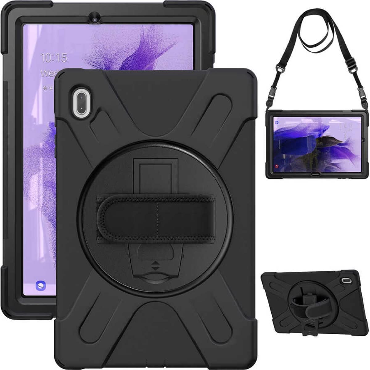 Kilifplus Samsung Galaxy Tab S7 FE T737 ile Uyumlu Kılıf Zore Defender Askı Aparatlı Tank Tablet Silikon Kapak - Siyah