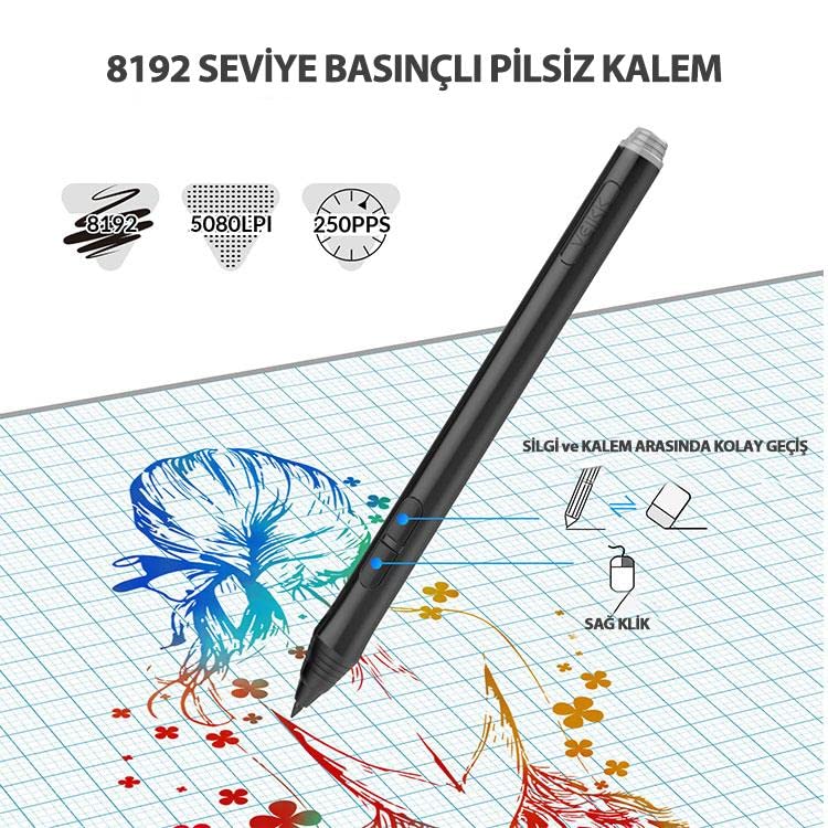 Veikk P02 A50, A15 ve A15 Pro Grafik Tabletler İçin Pilsiz Pasif Kalem