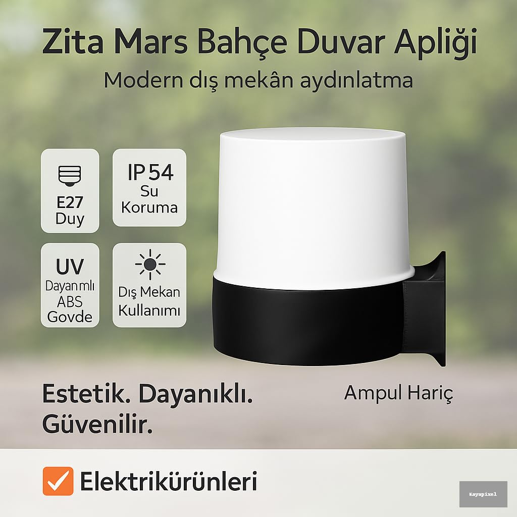 Zita Mars Bahçe Duvar Apliği | E27 Duy | IP54 Su Geçirmez | ABS Gövde | Dış Mekân Duvar ve Bahçe Aydınlatması | Ampul Hariç