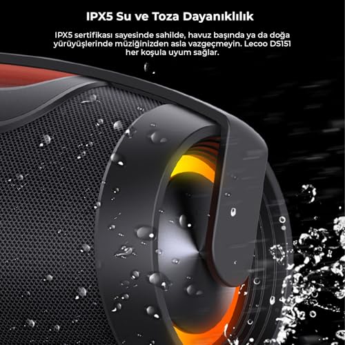 Lecoo DS151 Kablosuz Bluetooth 5.0, 40W Güçlü Ses, RGB Aydınlatmalı, IPX5 Suya Karşı Dayanıklı, TWS Boombox Stereo Taşınabilir Hoparlör