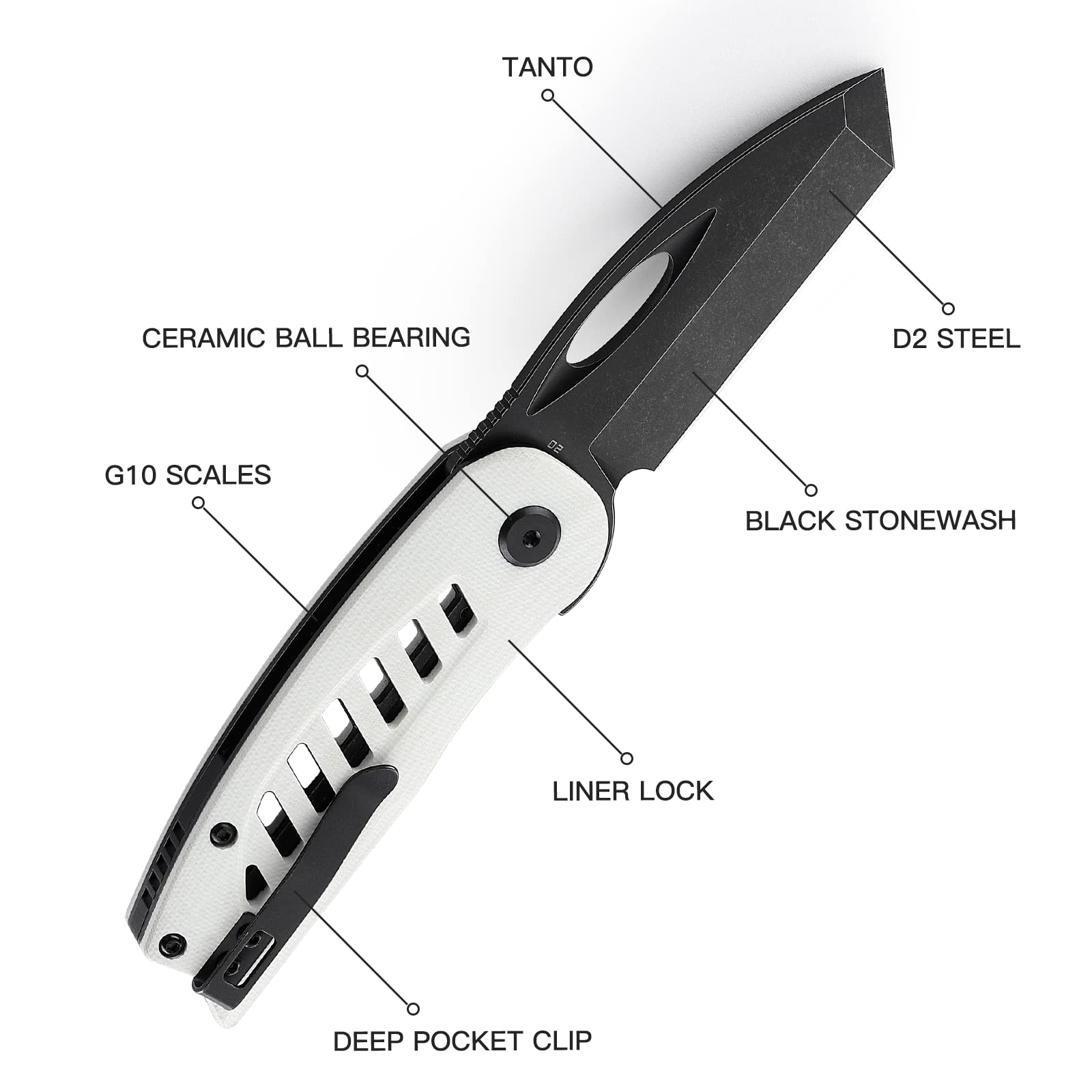 BESTECH EXPLORER BG37E Beyaz G10 Sap D2 Çelik Çakı
