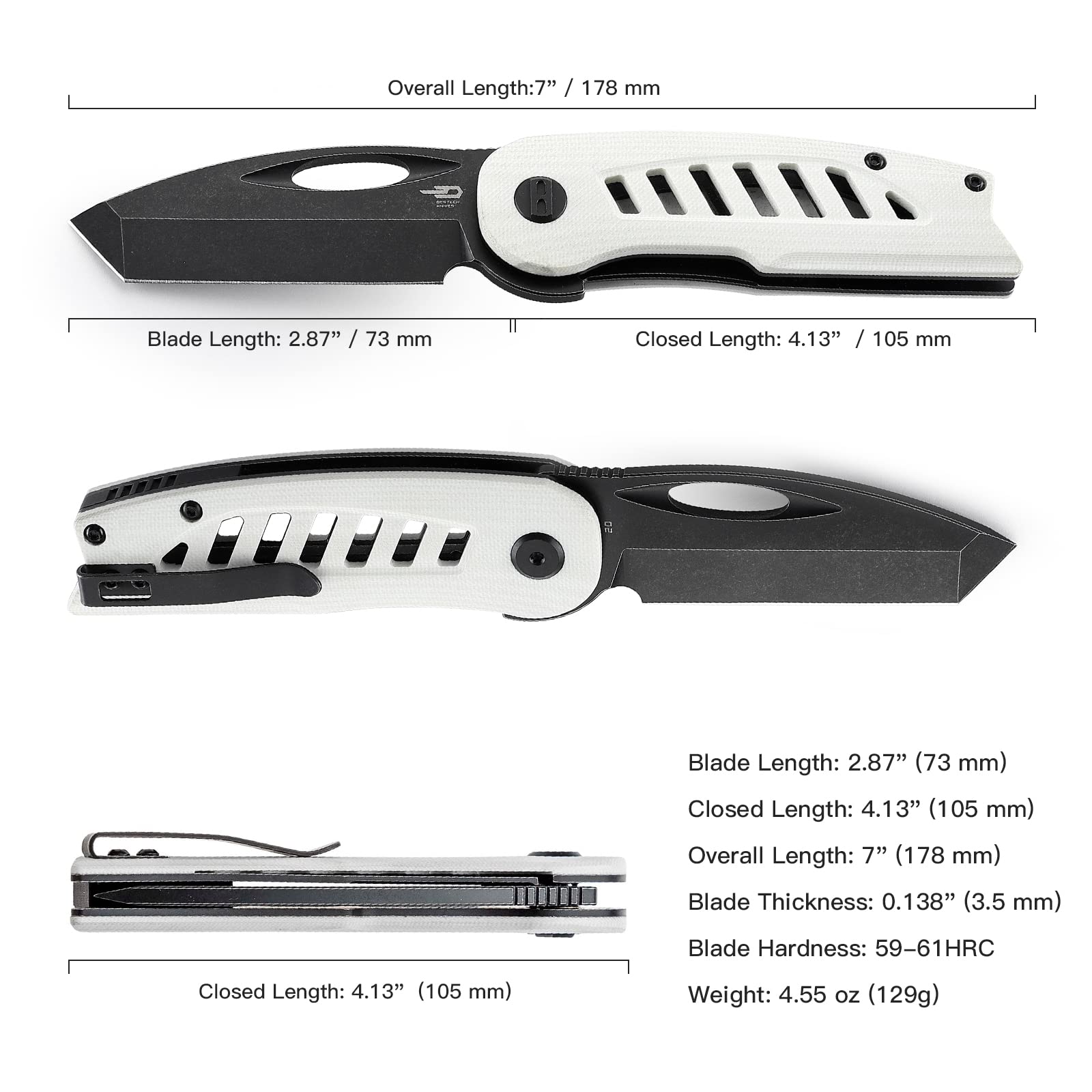 BESTECH EXPLORER BG37E Beyaz G10 Sap D2 Çelik Çakı