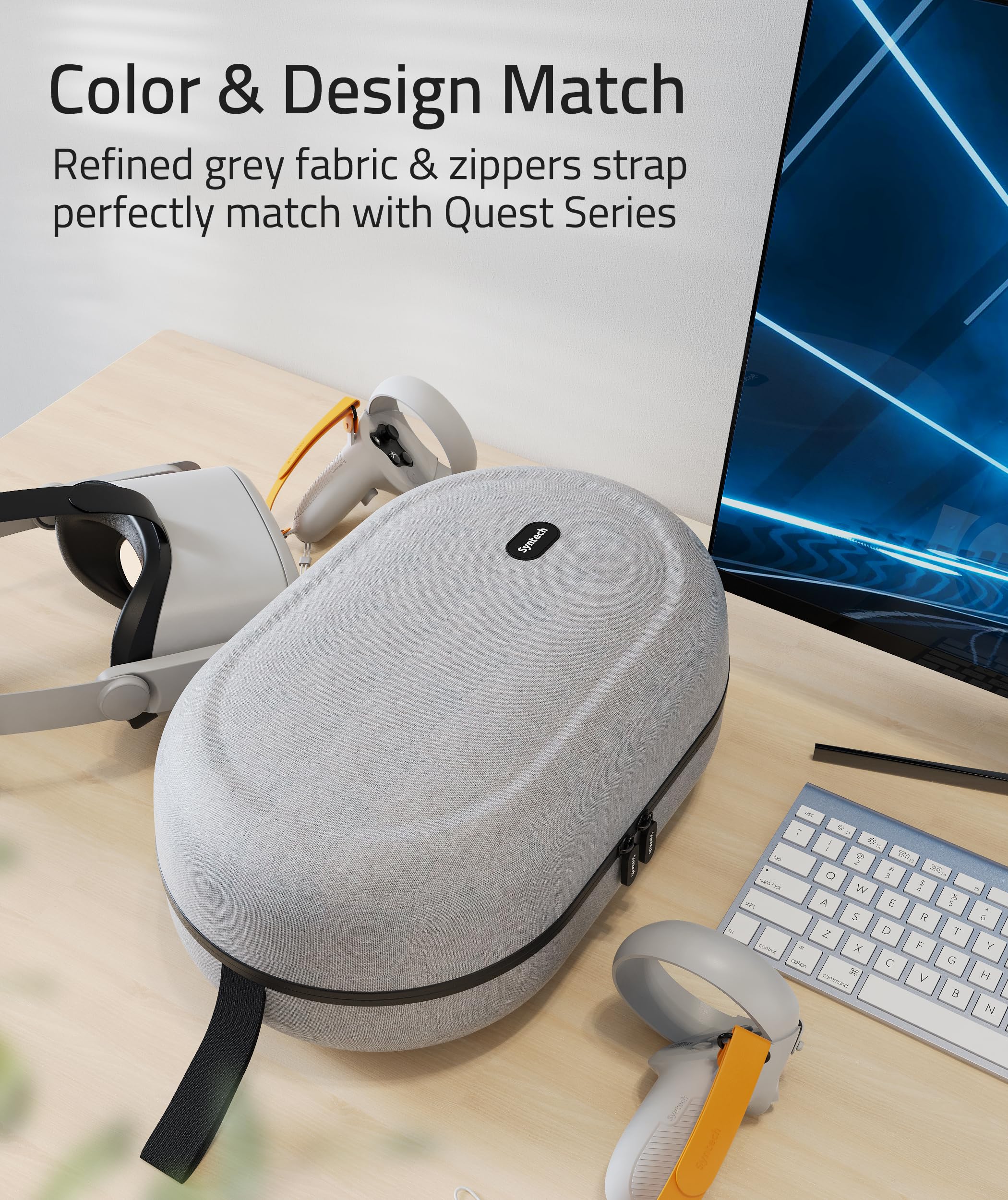 Syntech Büyük Sert Taşıma Çantası Oculus/Meta Quest2/Pro/PICO4 Aksesuarları ile Uyumlu VR Kulaklık, Elit Kayış, Dokunmatik Kumandalar vb, Depolama ve Seyahat için Yüksek Kapasite (Gri)