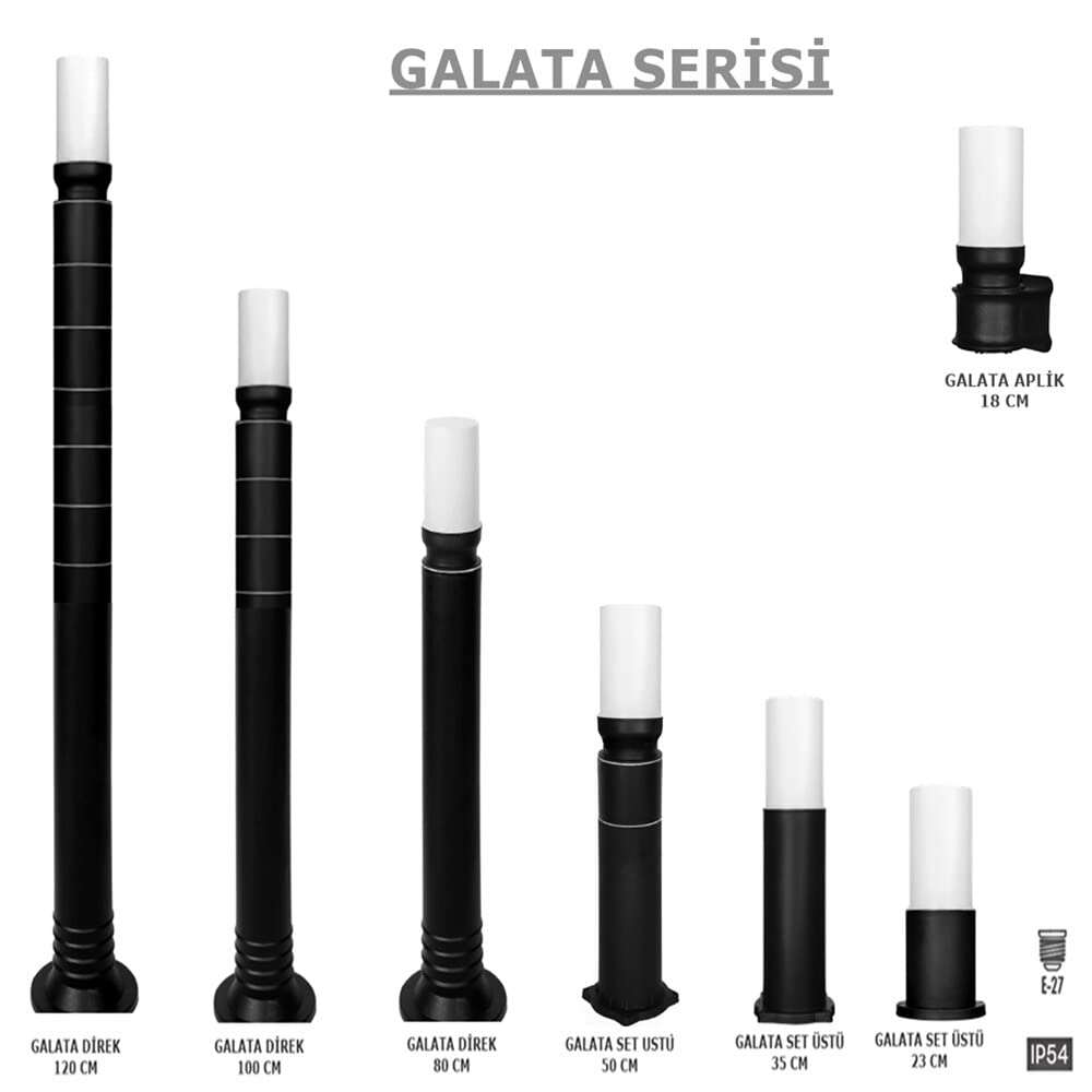 Zita Galata Bahçe Lambası 80 cm | E27 Duy Uyumlu | IP54 Su Geçirmez | Siyah Set Üstü Armatür | Kırılmaz Gövde | Yerli Üretim Dış Mekan Aydınlatma