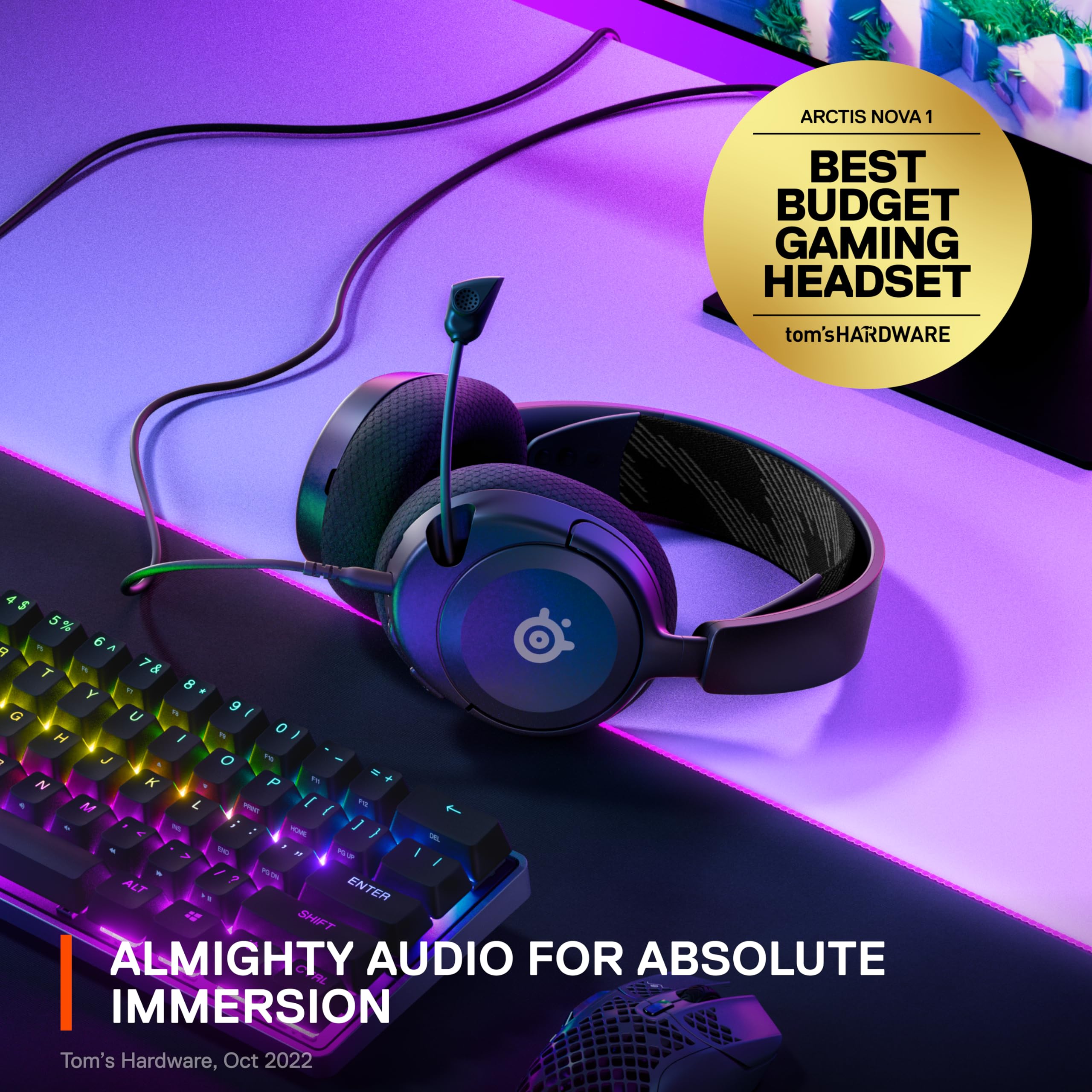 SteelSeries Arctis Nova 1 – Multi-Platform Gaming Kulaklık – Hi-Fi Sürücü – 360° Surround Ses – AirWeave Memory Foam Kulak Yastıkları – Gürültü Önleyici Mikrofon, PC, PS5, Switch, Xbox – Siyah