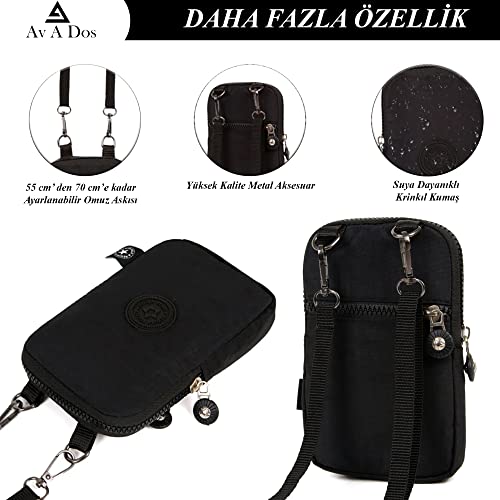 Av A Dos Telefon Çantası, Çapraz Askılı Mini Çanta, Kadın Siyah Su Geçirmez Krinkıl Mini Telefon Cüzdan Çapraz Askılı Çapraz Omuz Çanta Bel