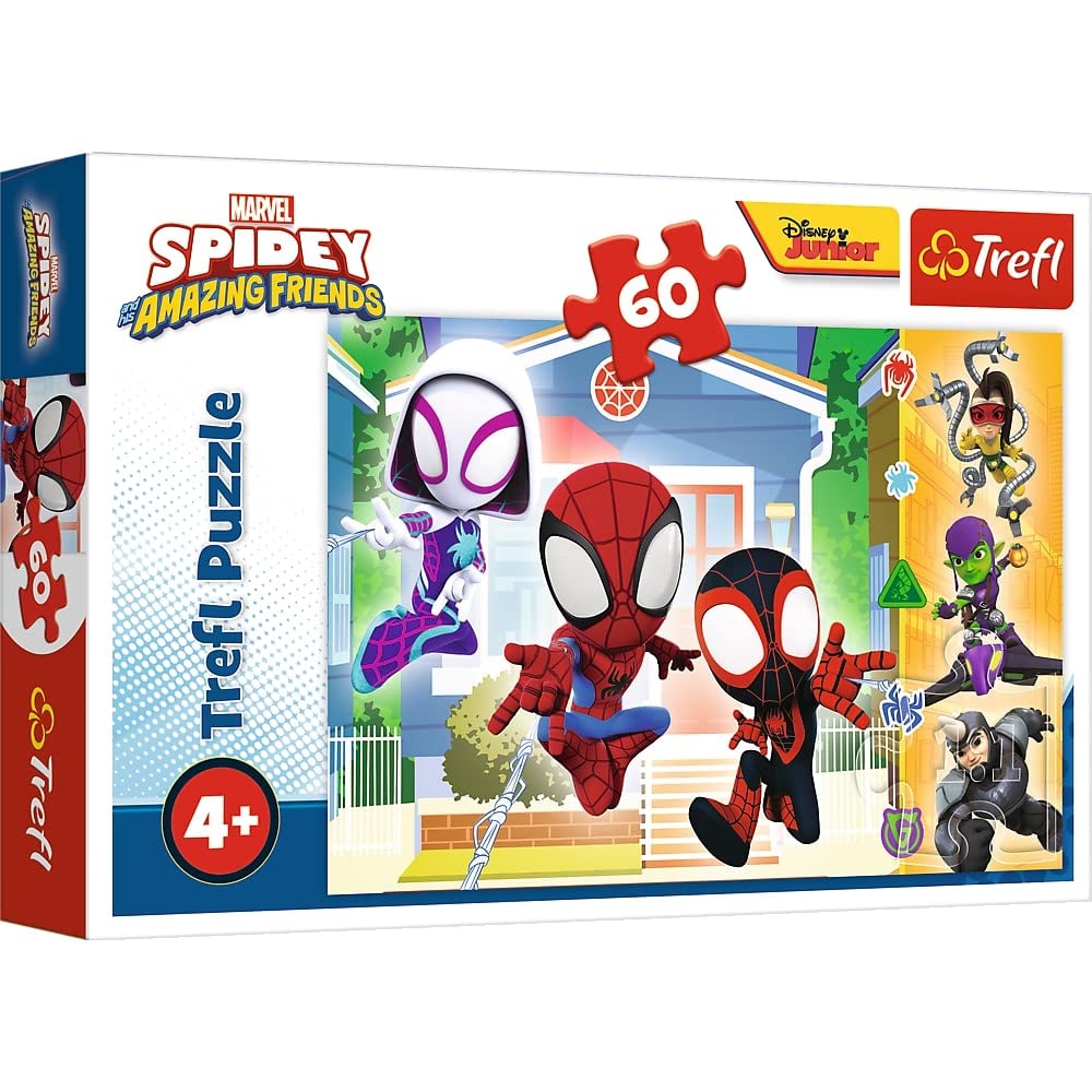 Trefl 17371 Marvel'in Masal Kahramanlarını İçeren 60 Parça Renkli Yapbozlar Süper Arkadaşlar Eğlence 4 Yaş ve Üzeri Çocuklar İçin Eğlence Spidey ve Örümcek Dünyasındaki Muhteşem Arkadaşları
