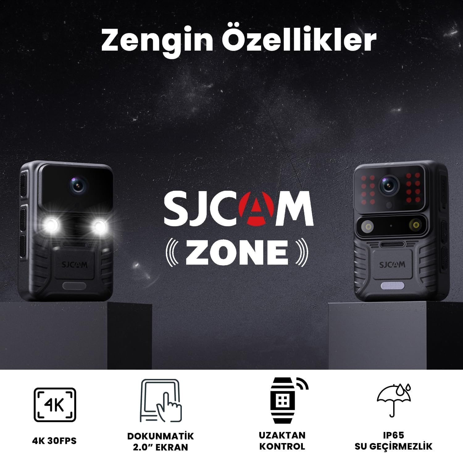 SJCAM A50 GPS Ultra Gece Görüşü H.265 Vücut Kamerası Güvenlik Polis Ekipmanı IP65 4K UHD Video 2” Dokunmatik Ekran 2250mAh Batarya 20MP Siyah