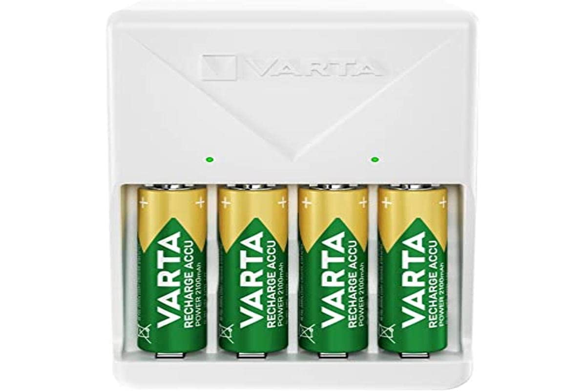 VARTA Akü şarj cihazı, 4 x AA 2100 mAh dahil, şarj edilebilir piller için pil şarj cihazı, aynı anda 2 veya 4 AA/AAA şarj eder, tak şarj cihazı, beyaz