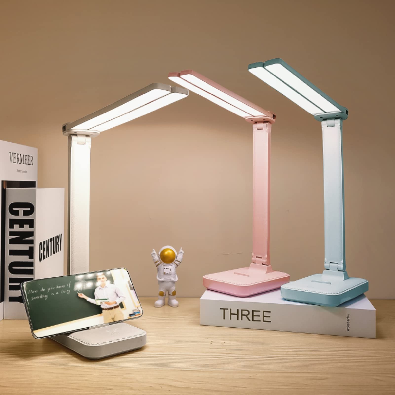 LuxLumin Ev Ofis için Beyaz Masa Lambası, 3 Aydınlatma Modlu Taşınabilir Küçük Masa Lambası, Çocuklar için Pille Çalışan Şarj Edilebilir Masa Lambası, Okuma, Çalışma, Yurt, Beyaz